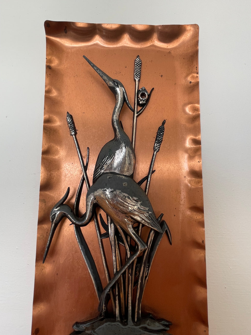 Vintage Copper Heron Plaque