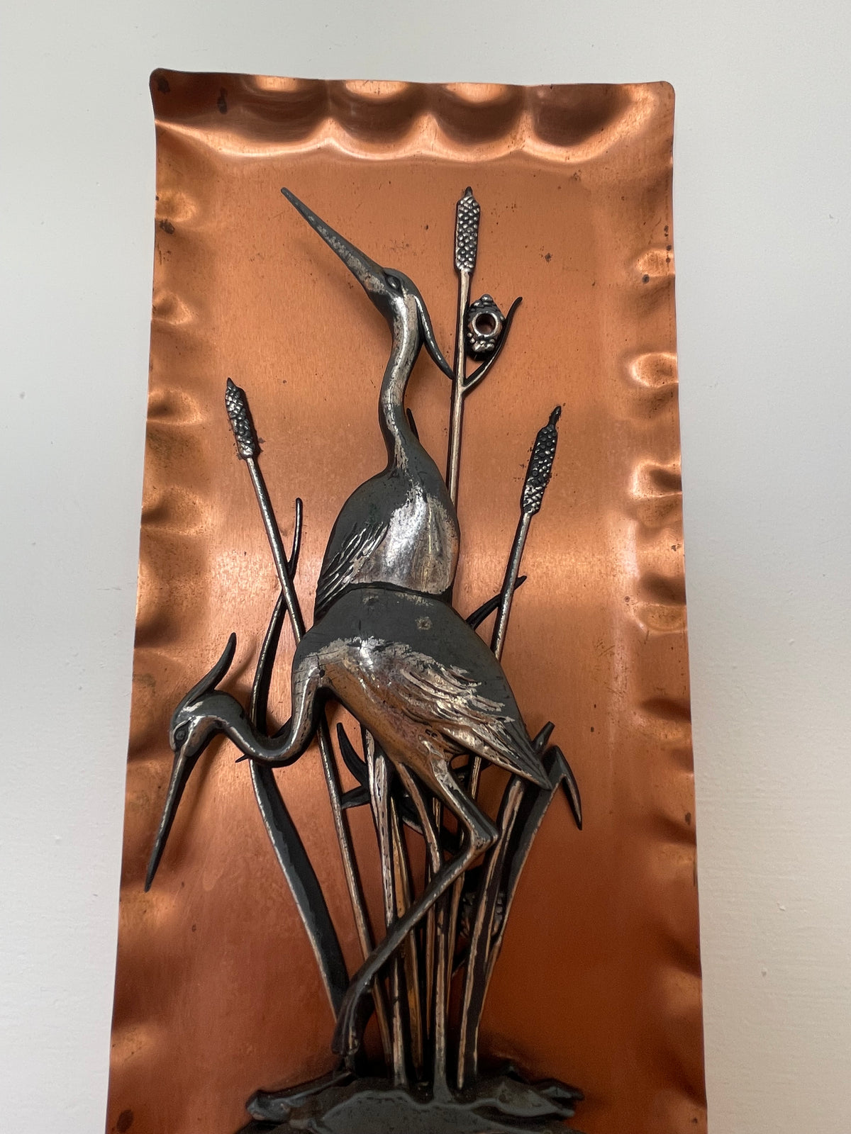 Vintage Copper Heron Plaque