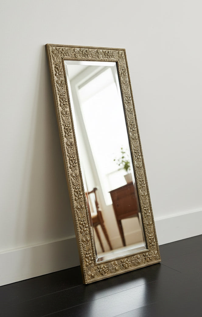 Vintage Embossed Brass Mirror