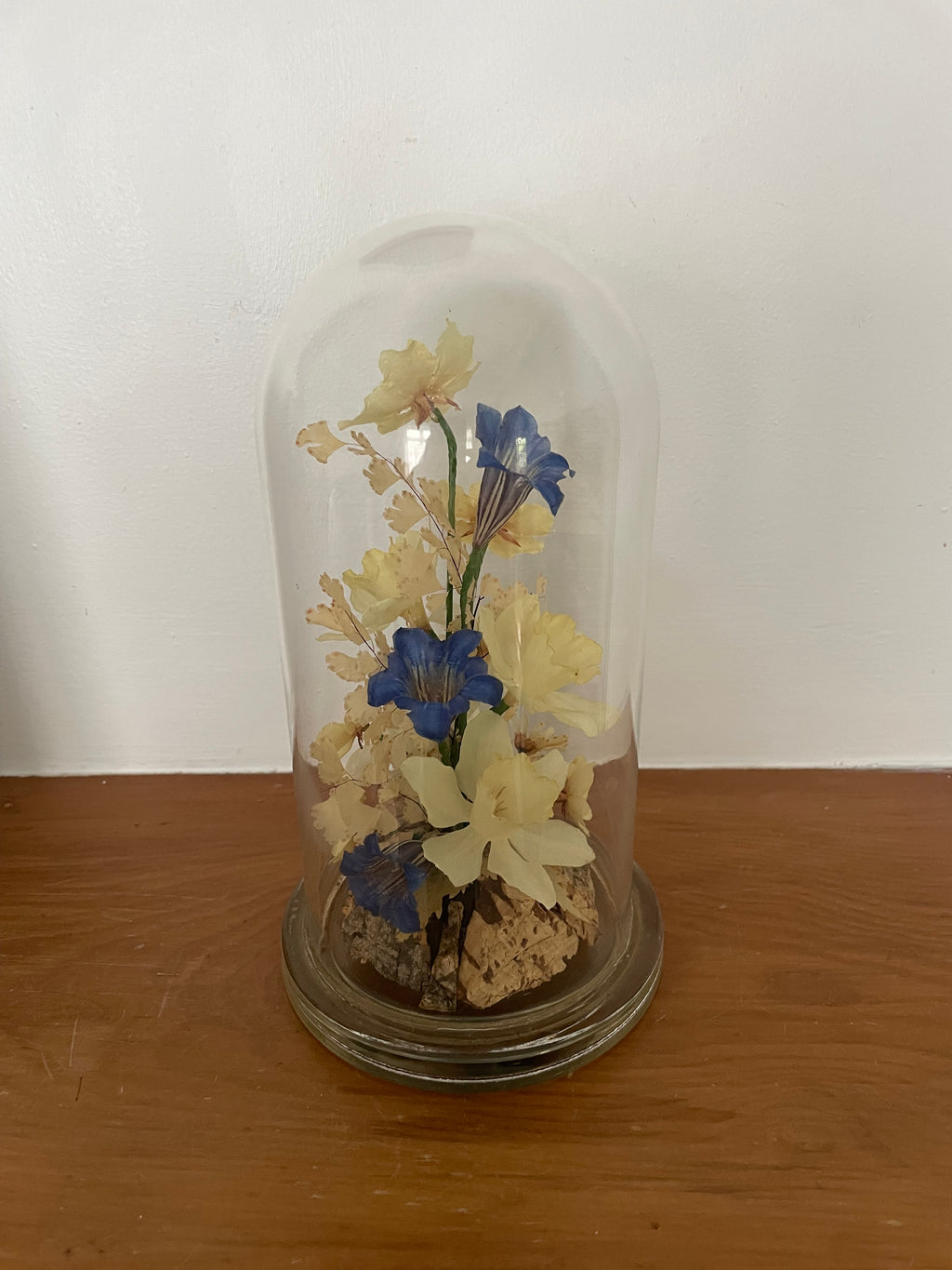 Vintage Glass Cloche Dome With Bluebells