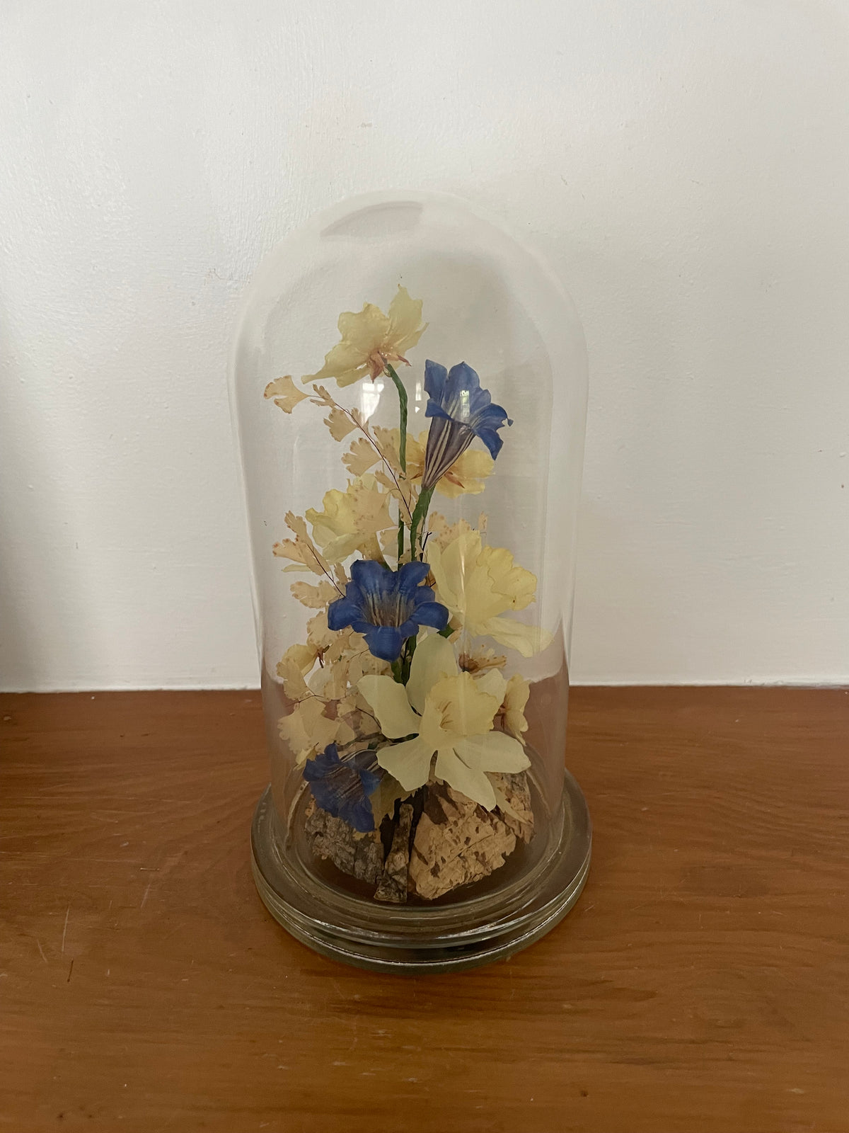 Vintage Glass Cloche Dome With Bluebells