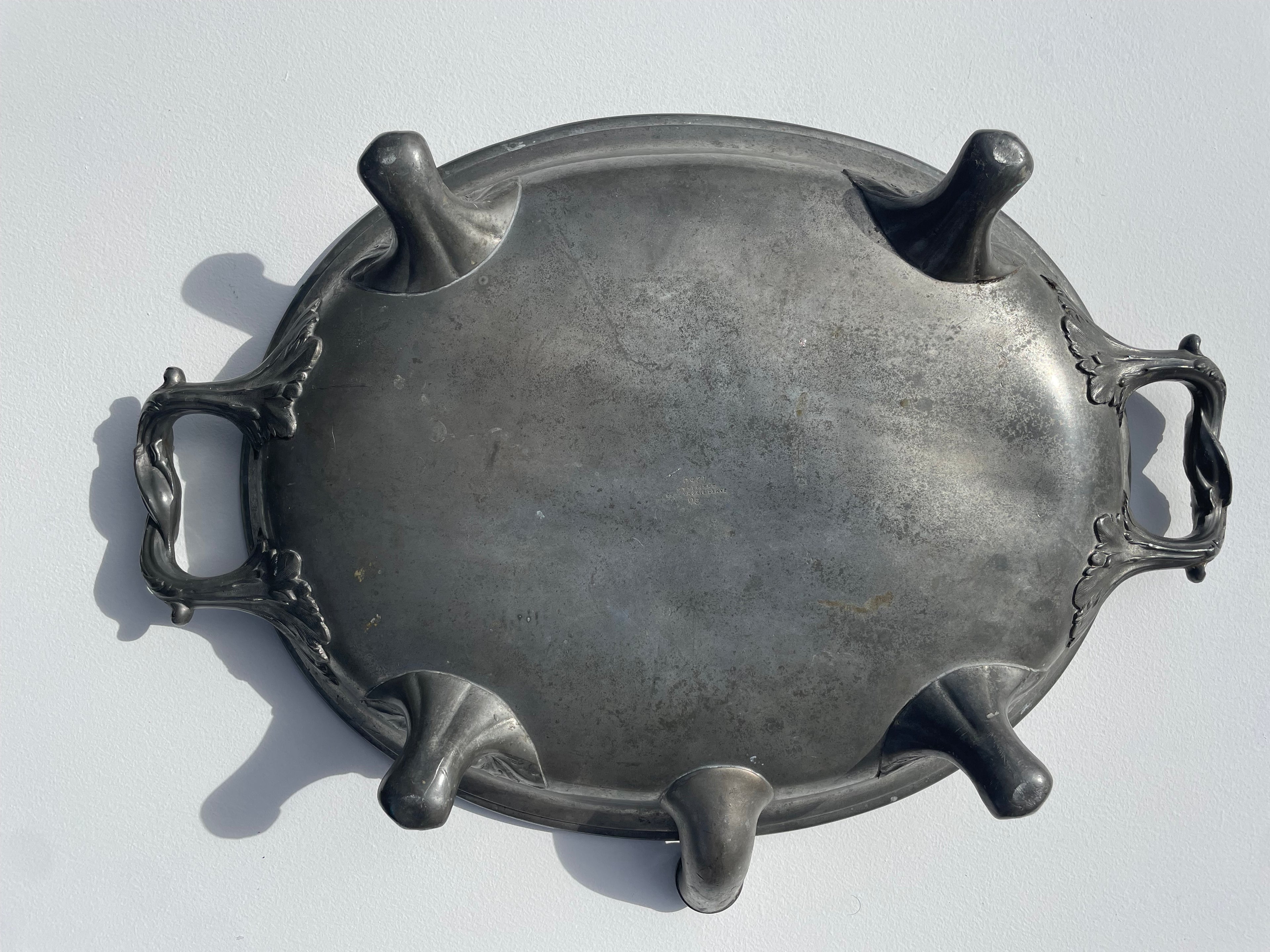 Antique Pewter Plate Warmer With Greek Pattern