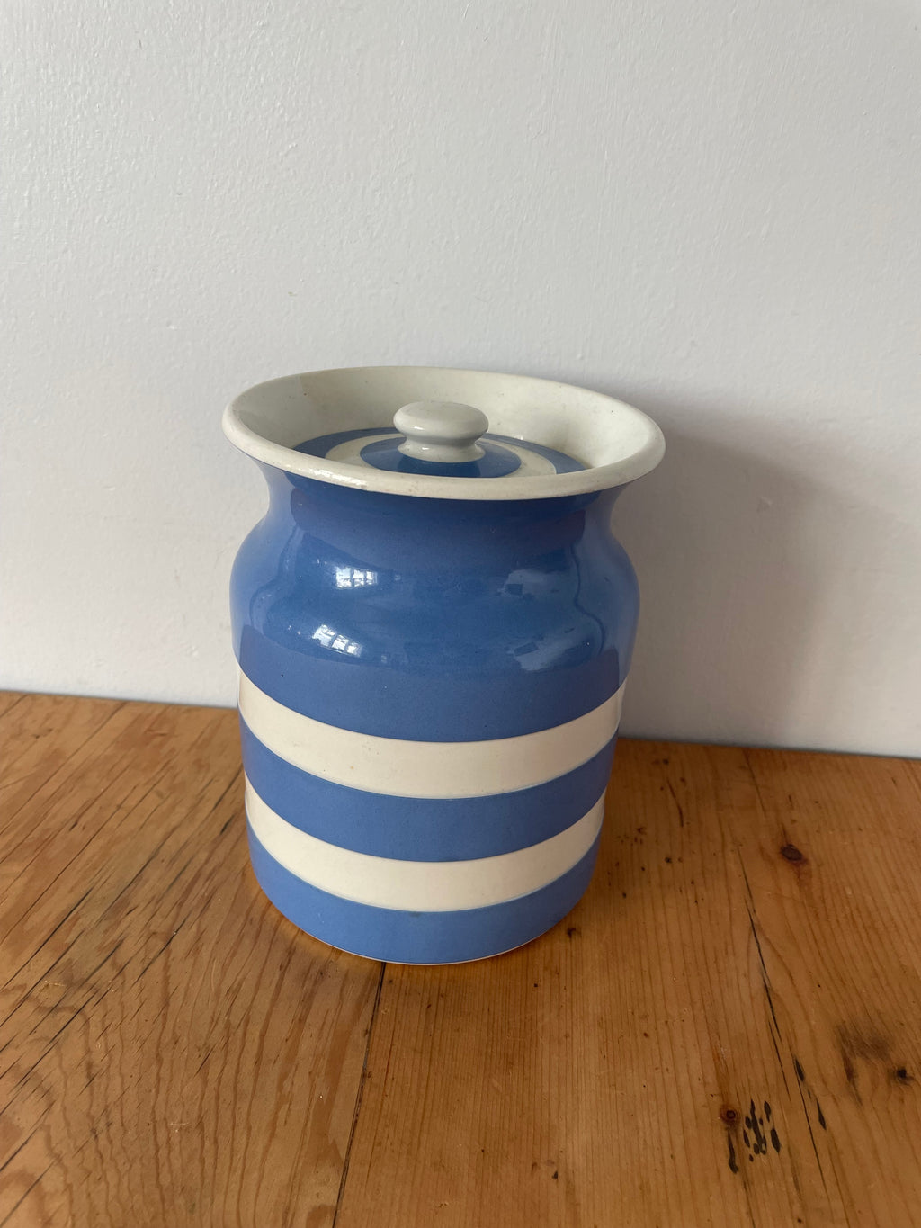 Striped Cornishware Pottery Cannister