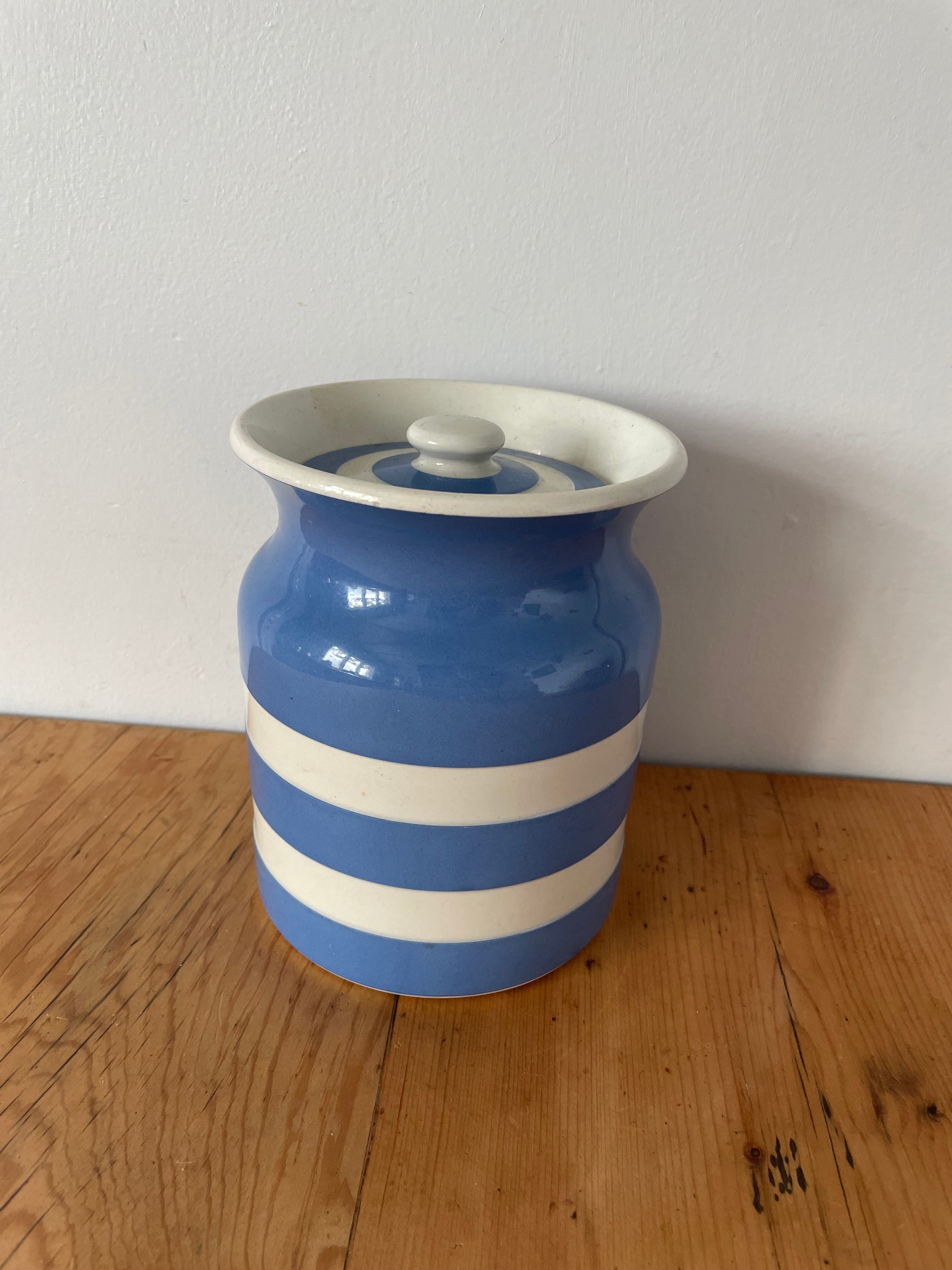 Striped Cornishware Pottery Cannister