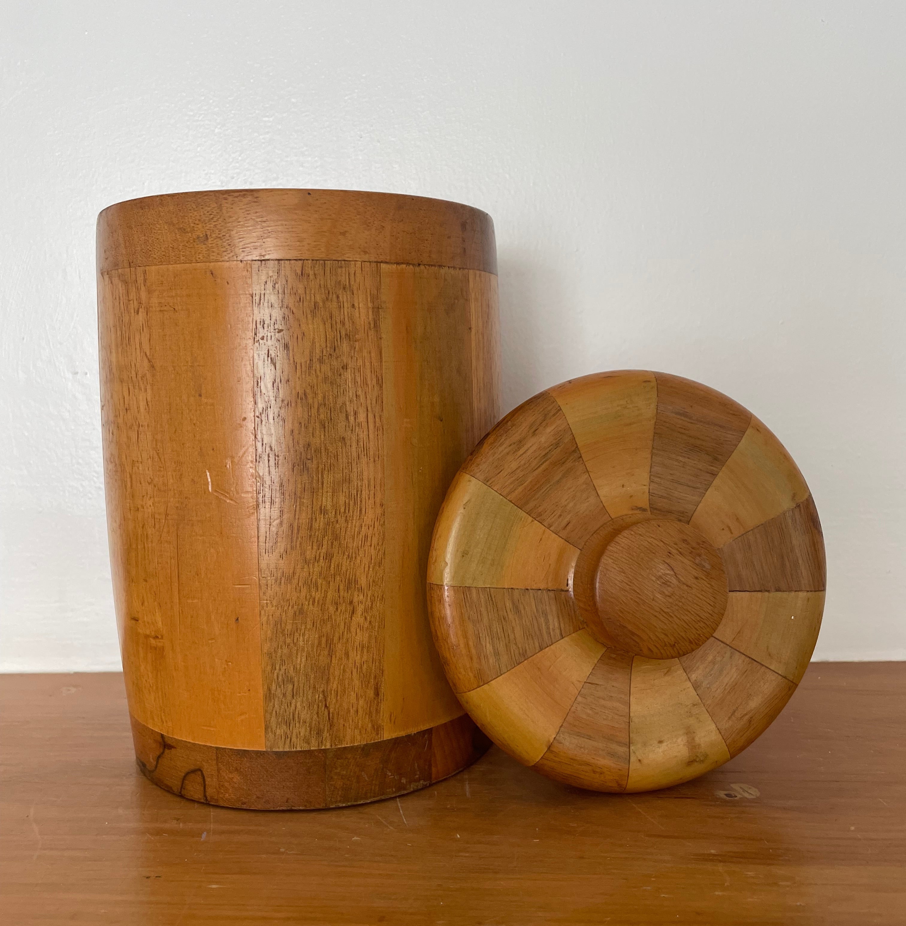Vintage Wooden Stripe Lidded Vessel