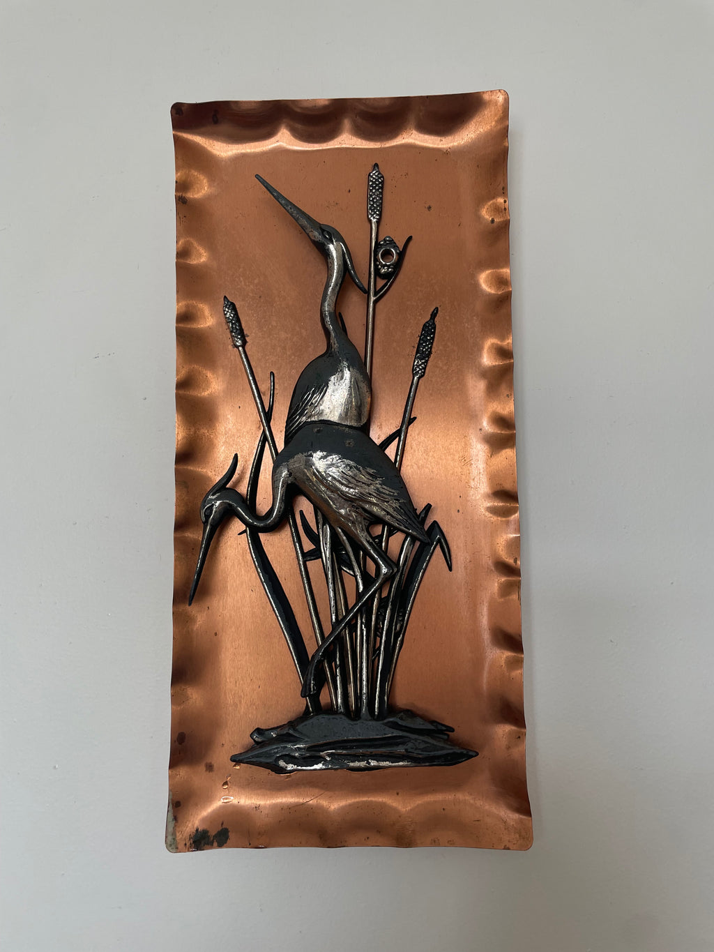 Vintage Copper Heron Plaque