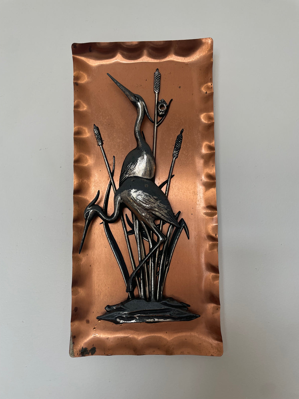Vintage Copper Heron Plaque