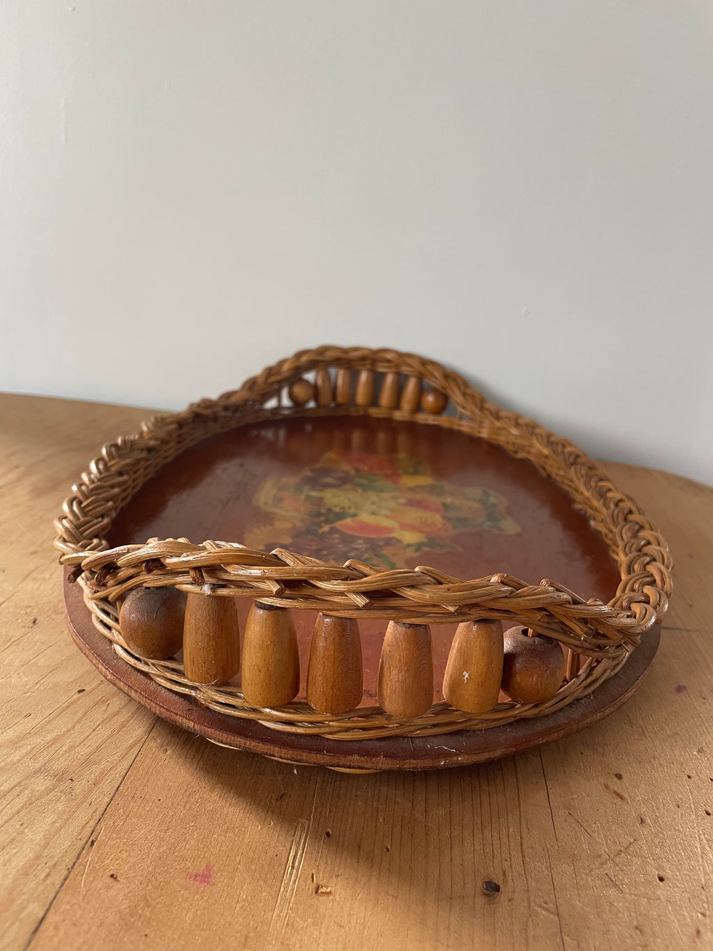 Vintage Beaded Cane Tray with Fruit Display