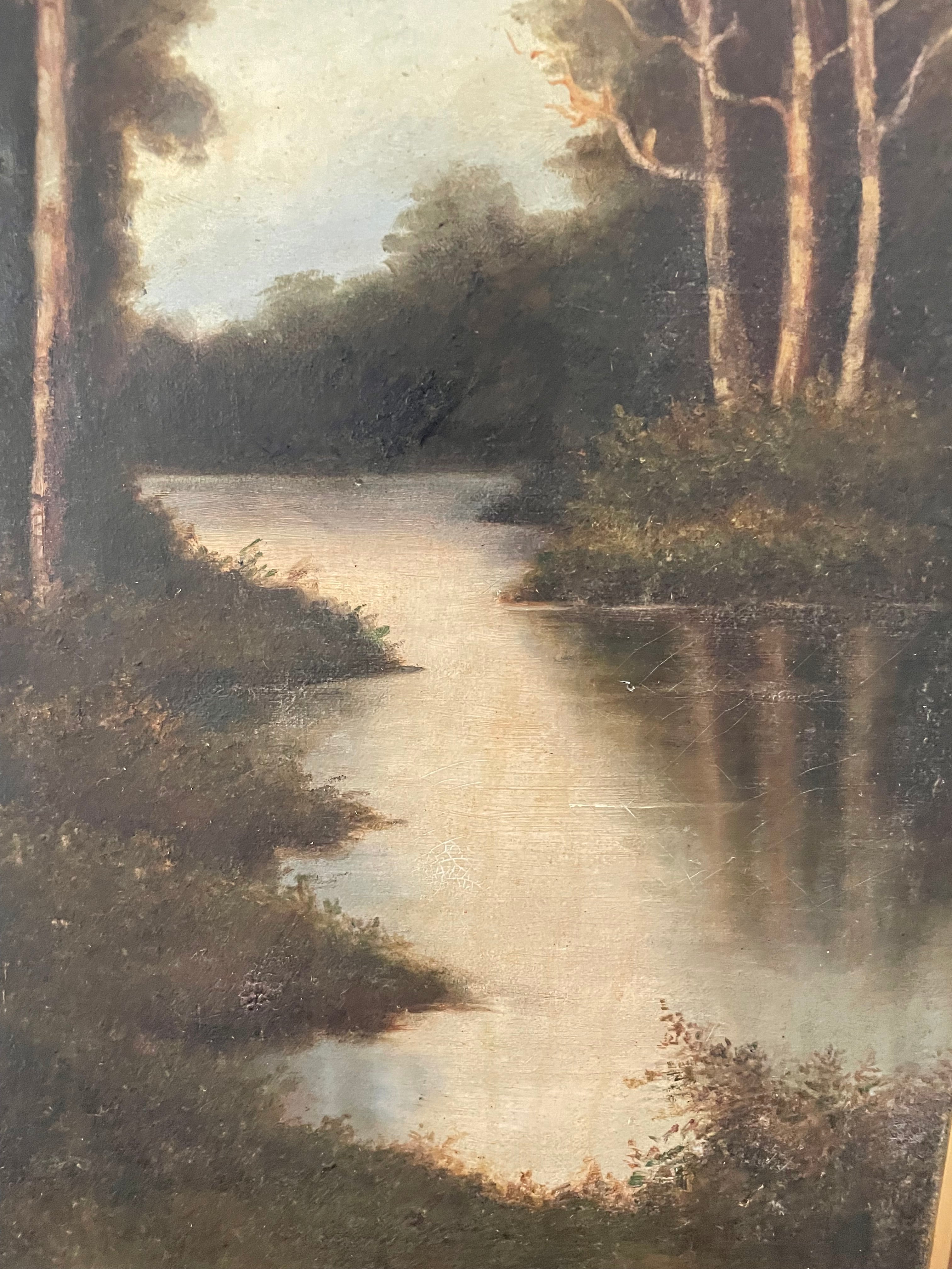 Antique Painting In Oak Frame
