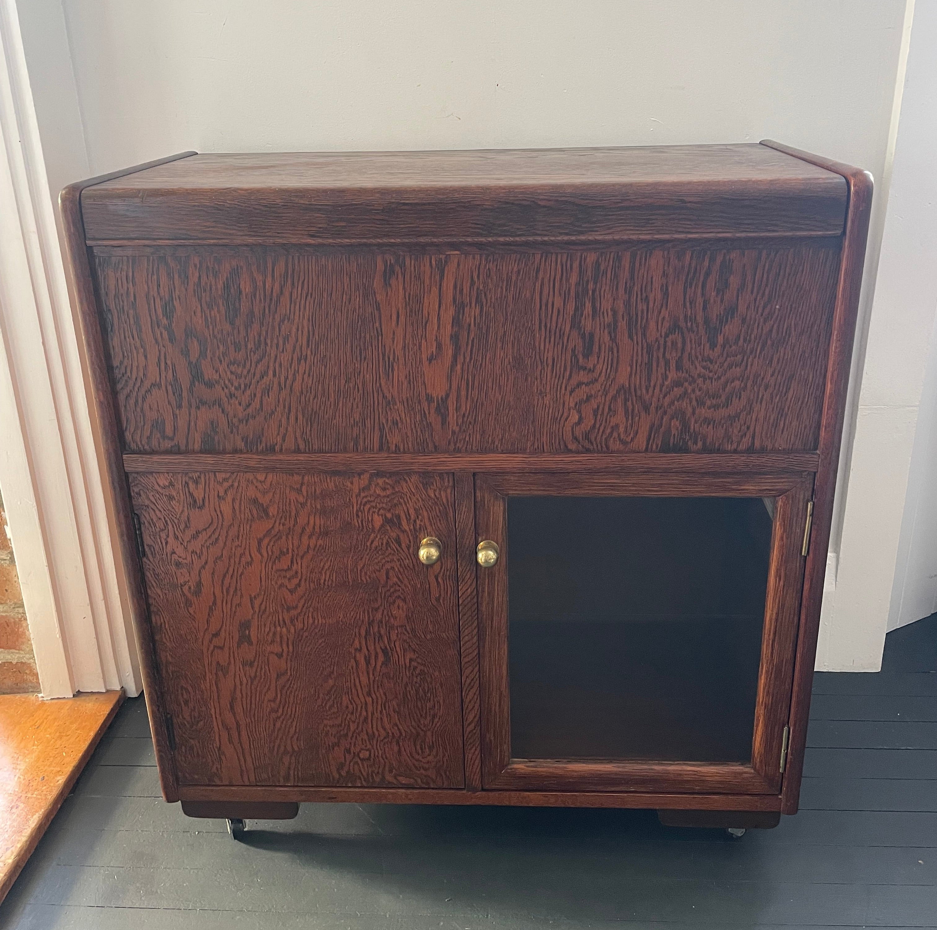 Vintage Oak Bar / Record Cabinet