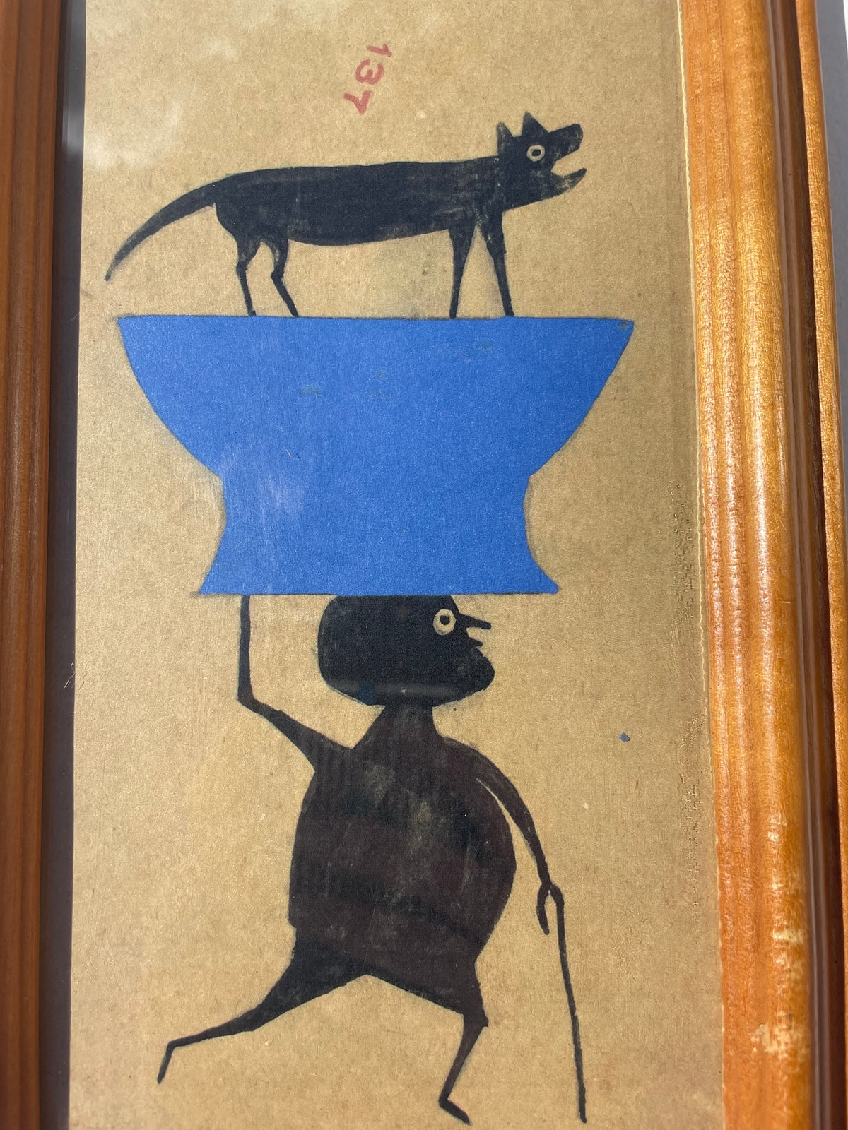 Folk Art Cat On Blue Bowl Print