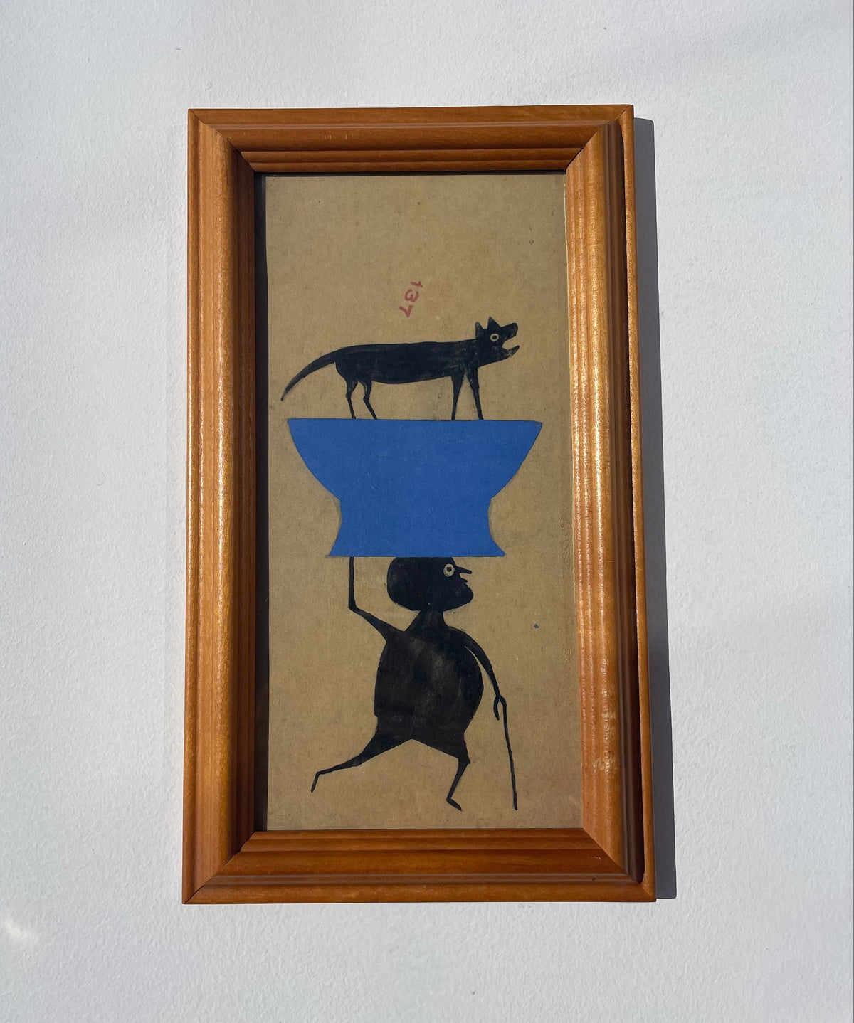Folk Art Cat On Blue Bowl Print