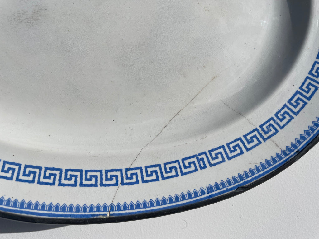 Antique Pewter Plate Warmer With Greek Pattern