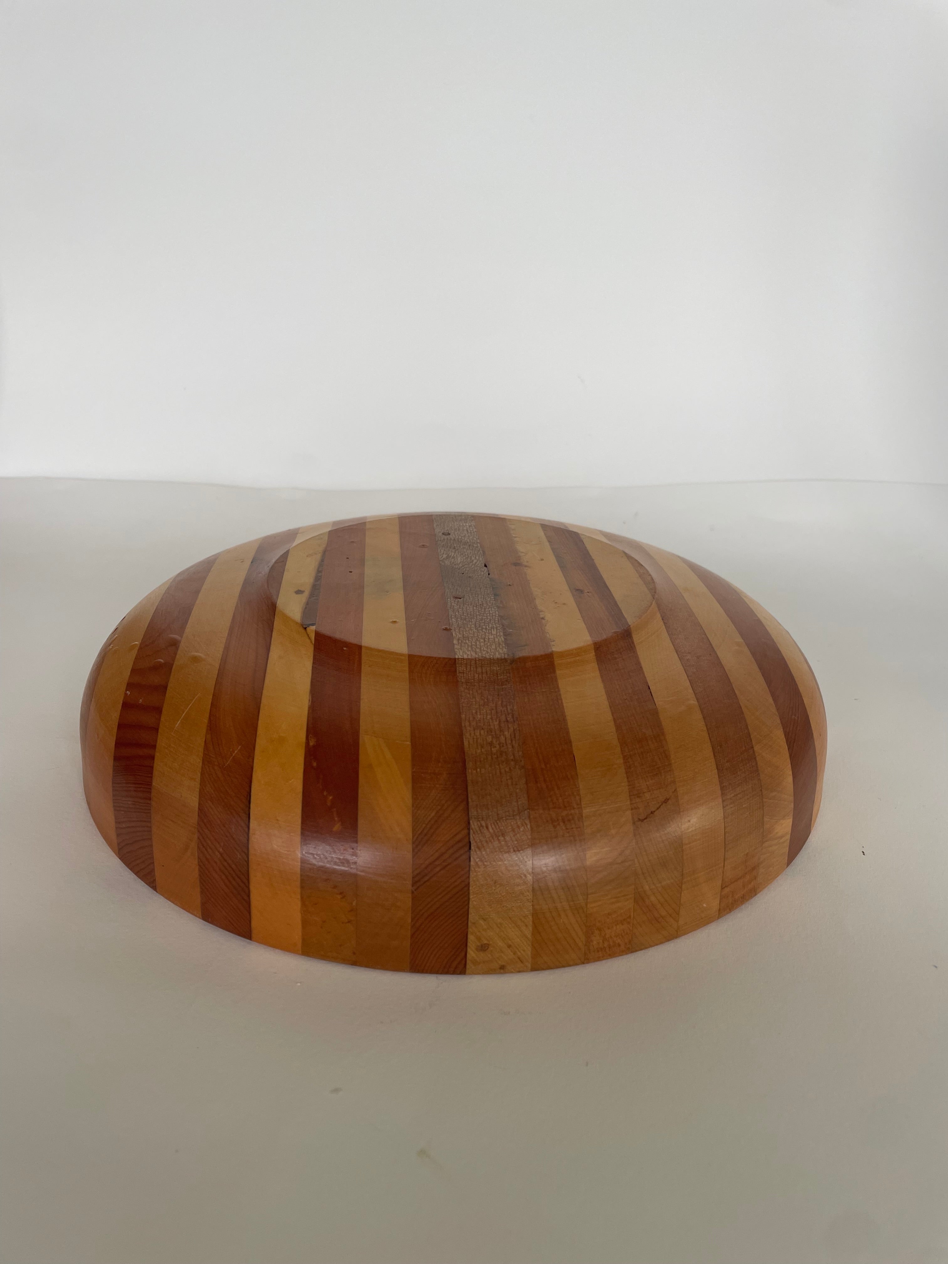 Vintage Striped Timber Bowl
