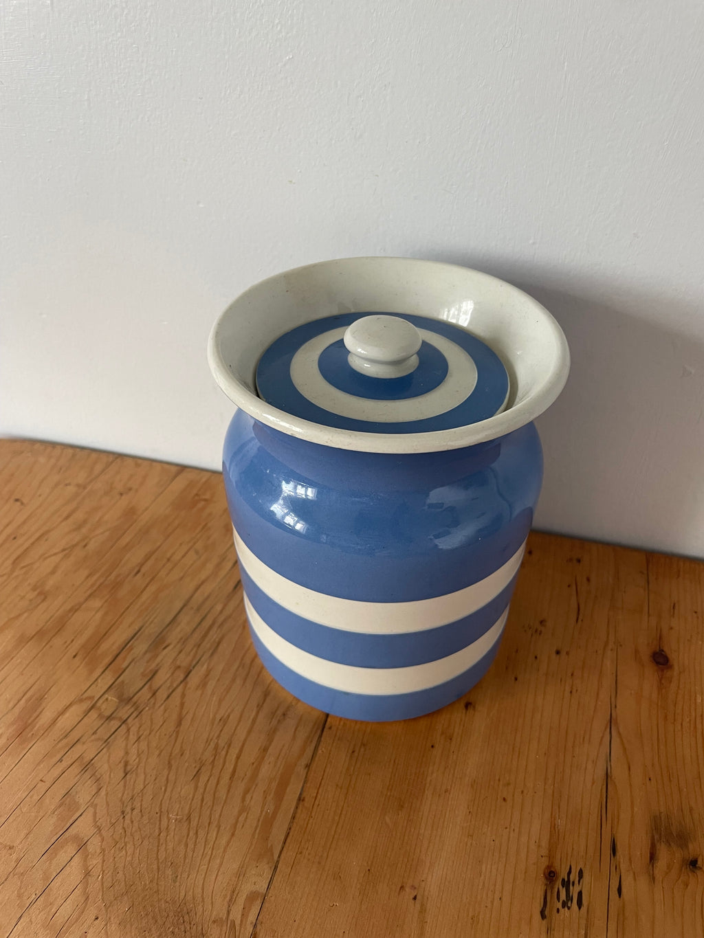 Striped Cornishware Pottery Cannister