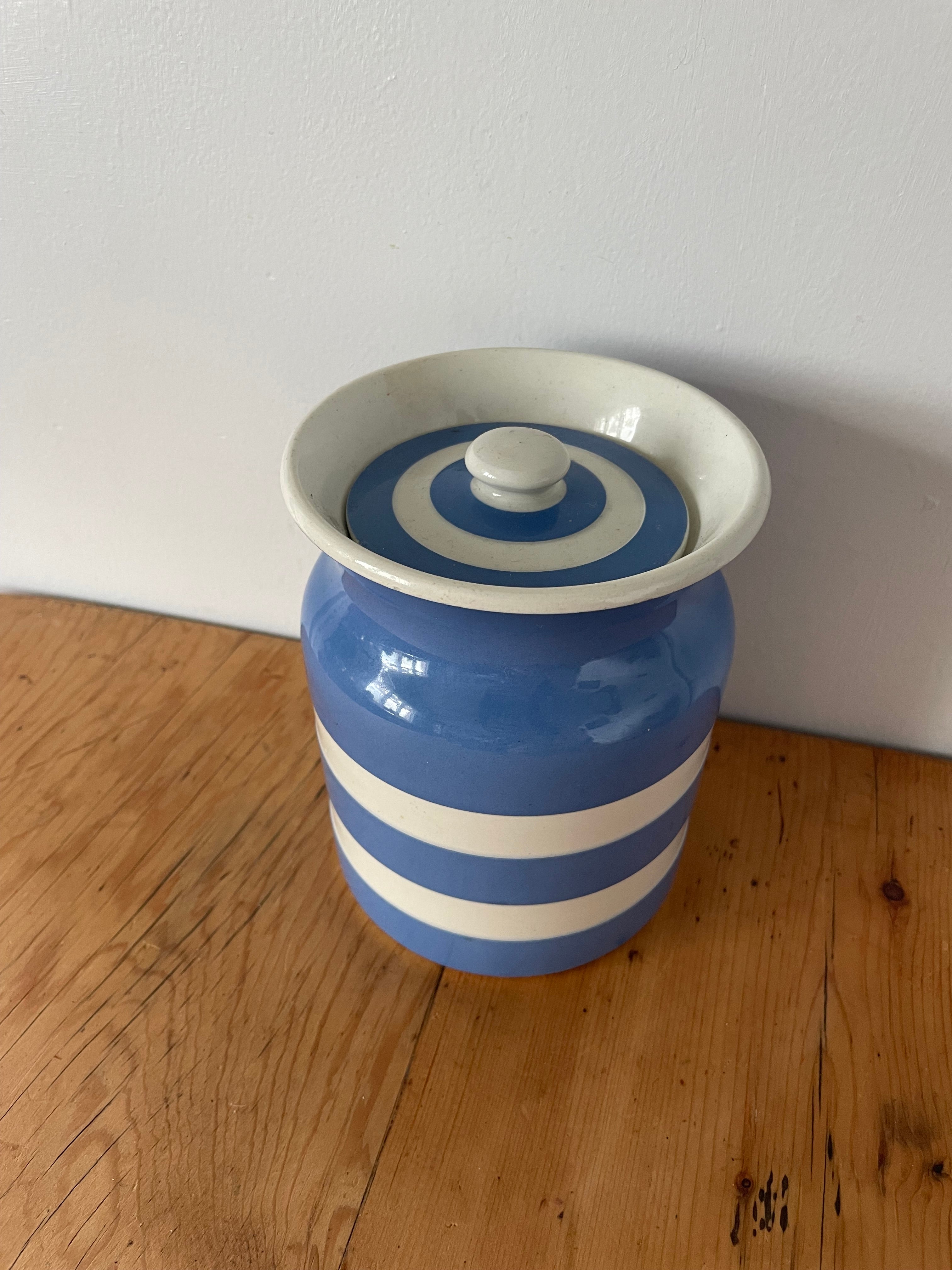 Striped Cornishware Pottery Cannister