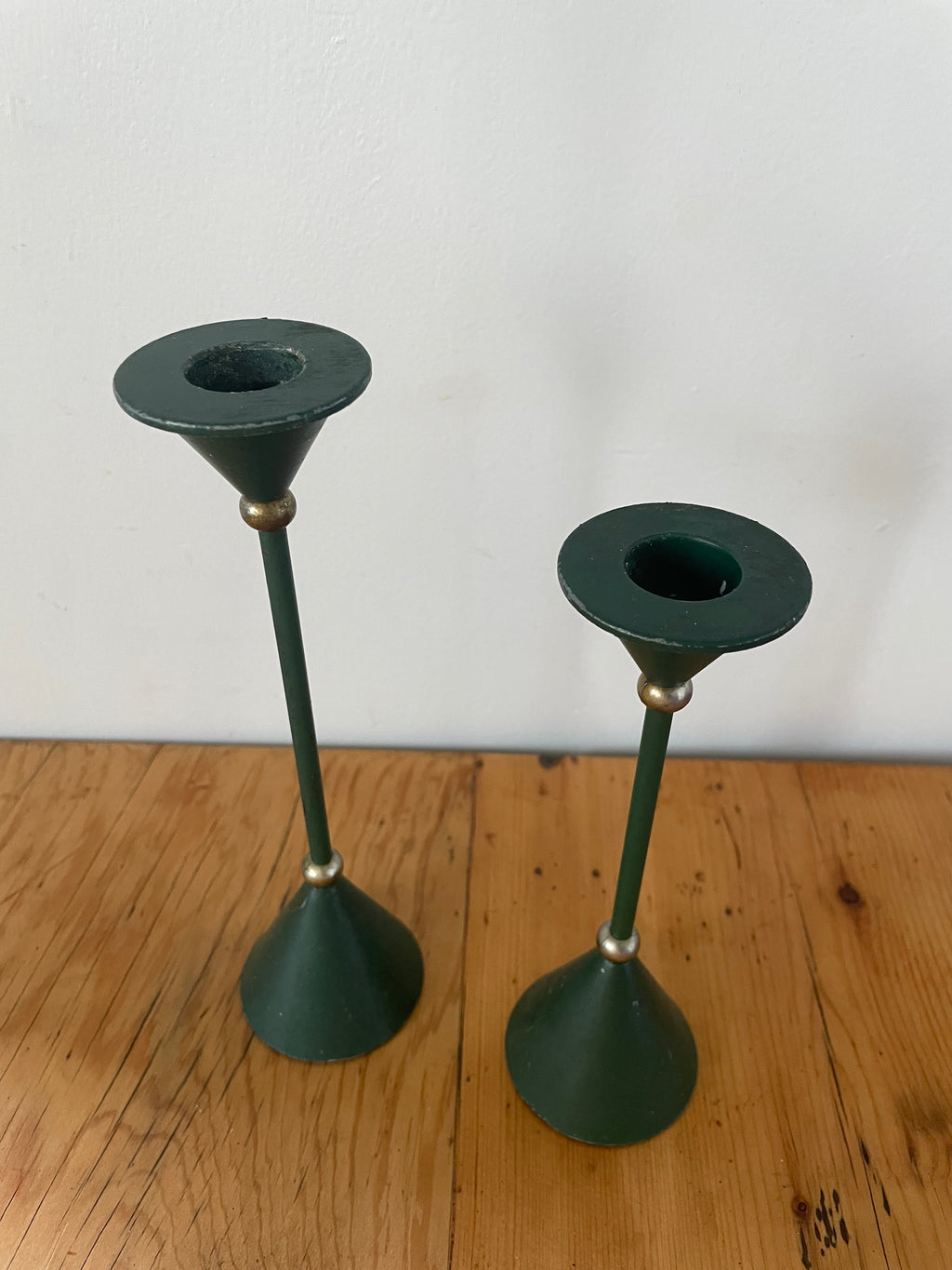 Green Metal Candlestand Pair