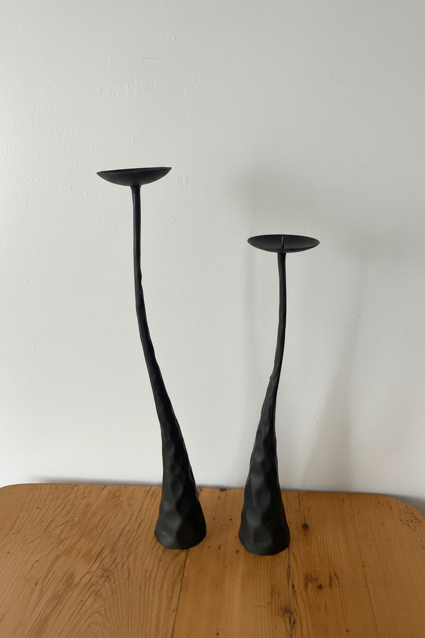 Brutalist Hammered Metal Candlesticks