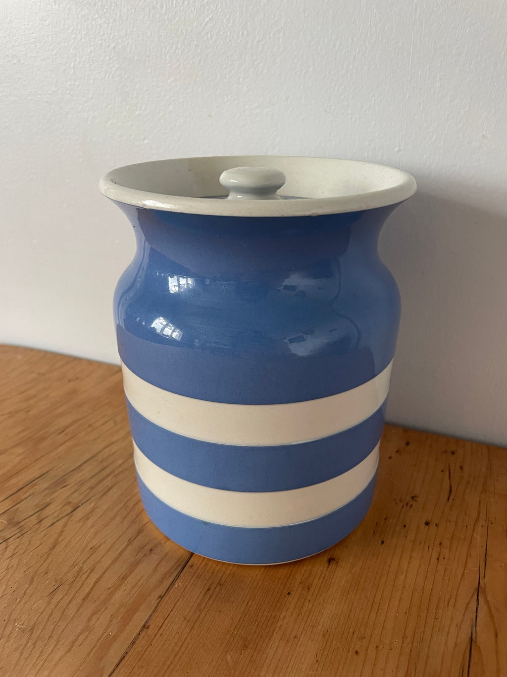 Striped Cornishware Pottery Cannister