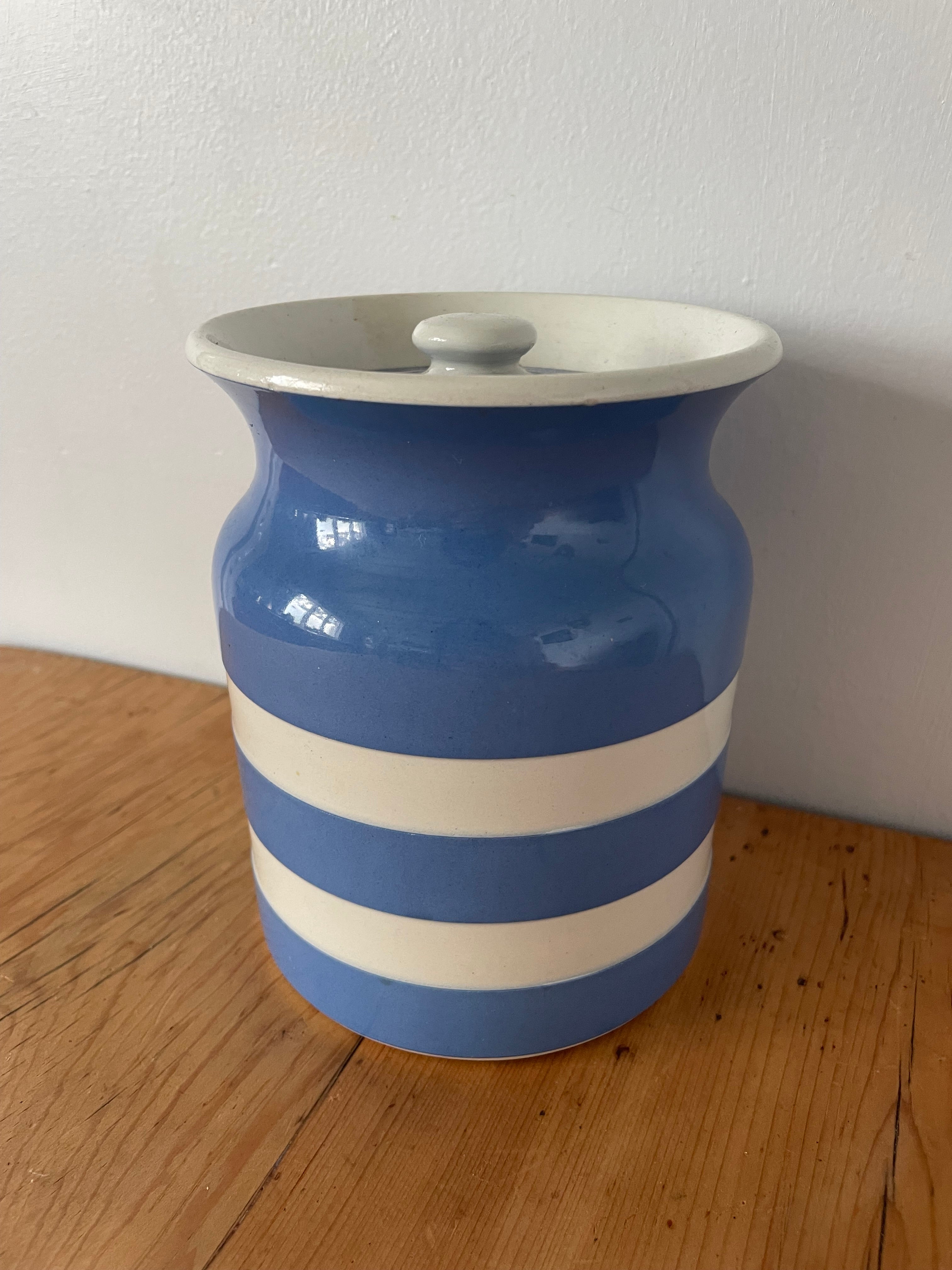 Striped Cornishware Pottery Cannister