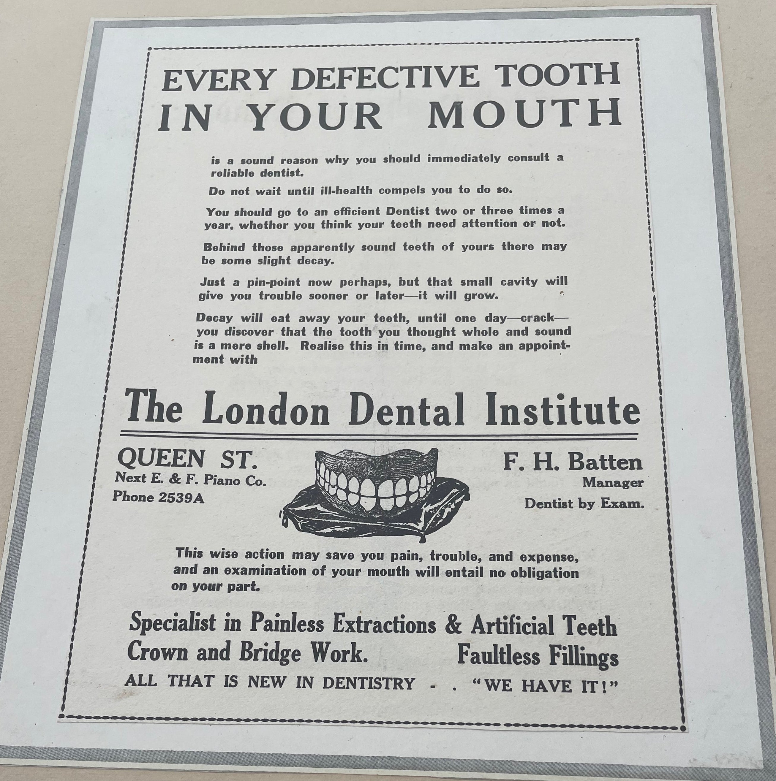 Antique Dentist Advert