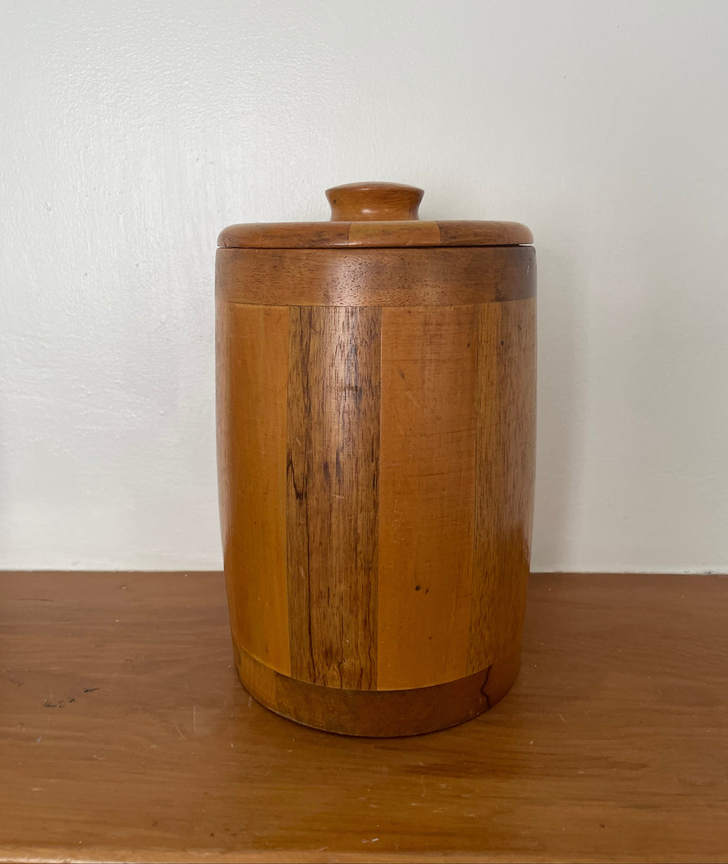 Vintage Wooden Stripe Lidded Vessel