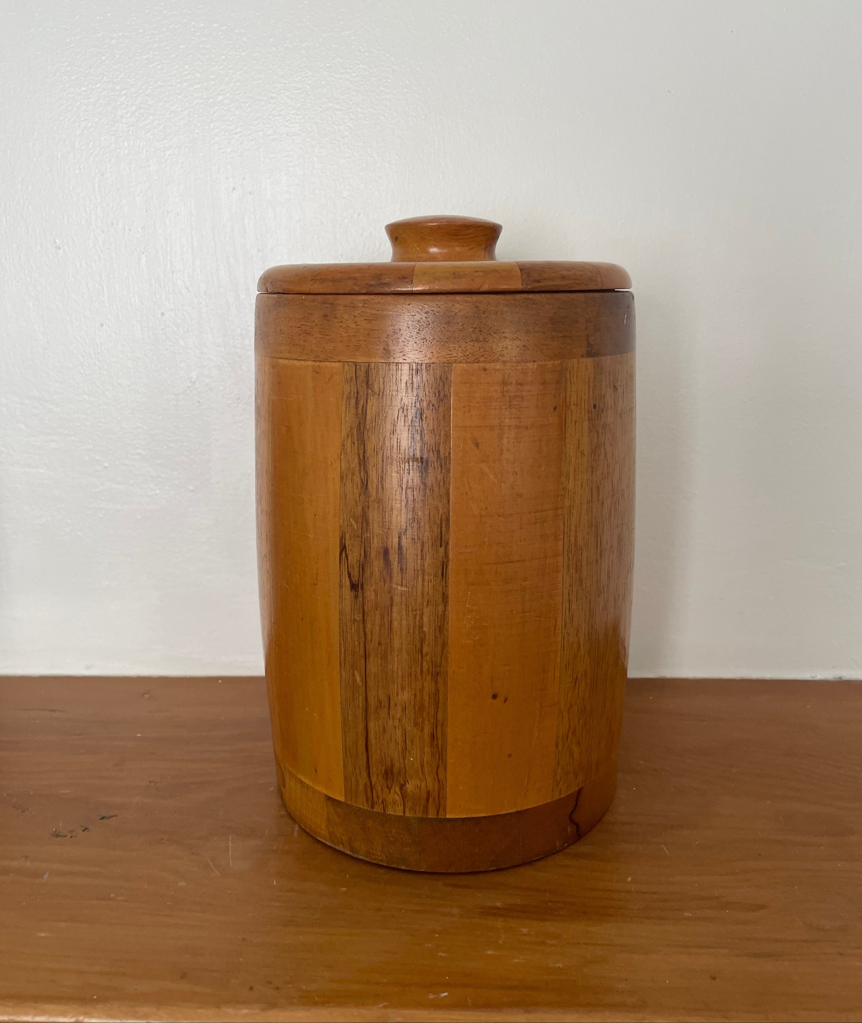 Vintage Wooden Stripe Lidded Vessel
