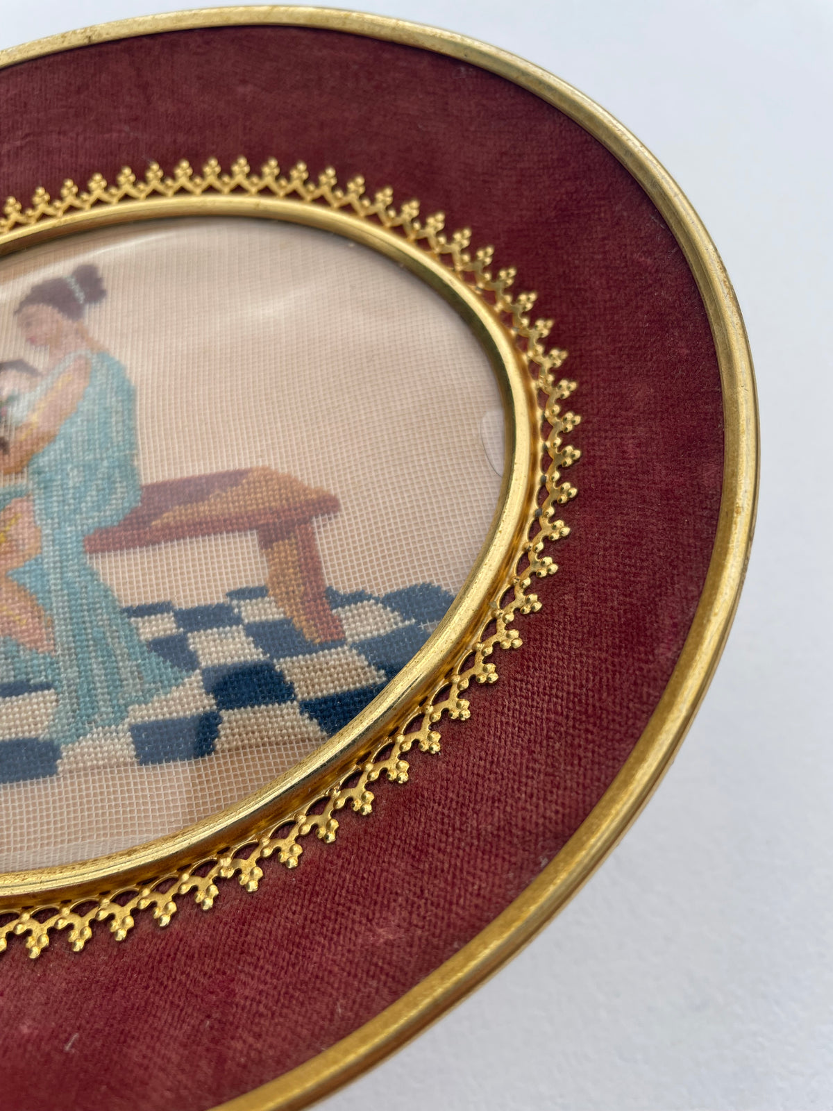 Antique Woman With Harp Needlepoint