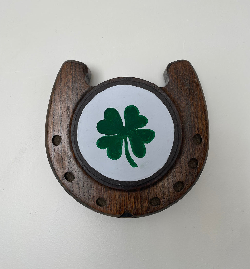 Wooden Horse Shoe And Four Leaf Clover