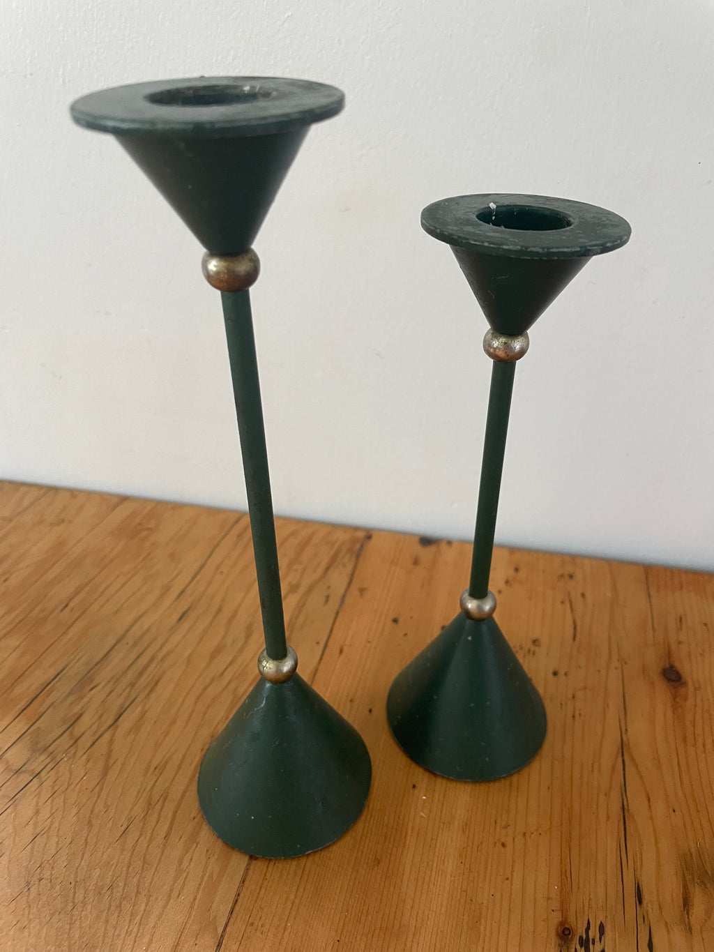 Green Metal Candlestand Pair