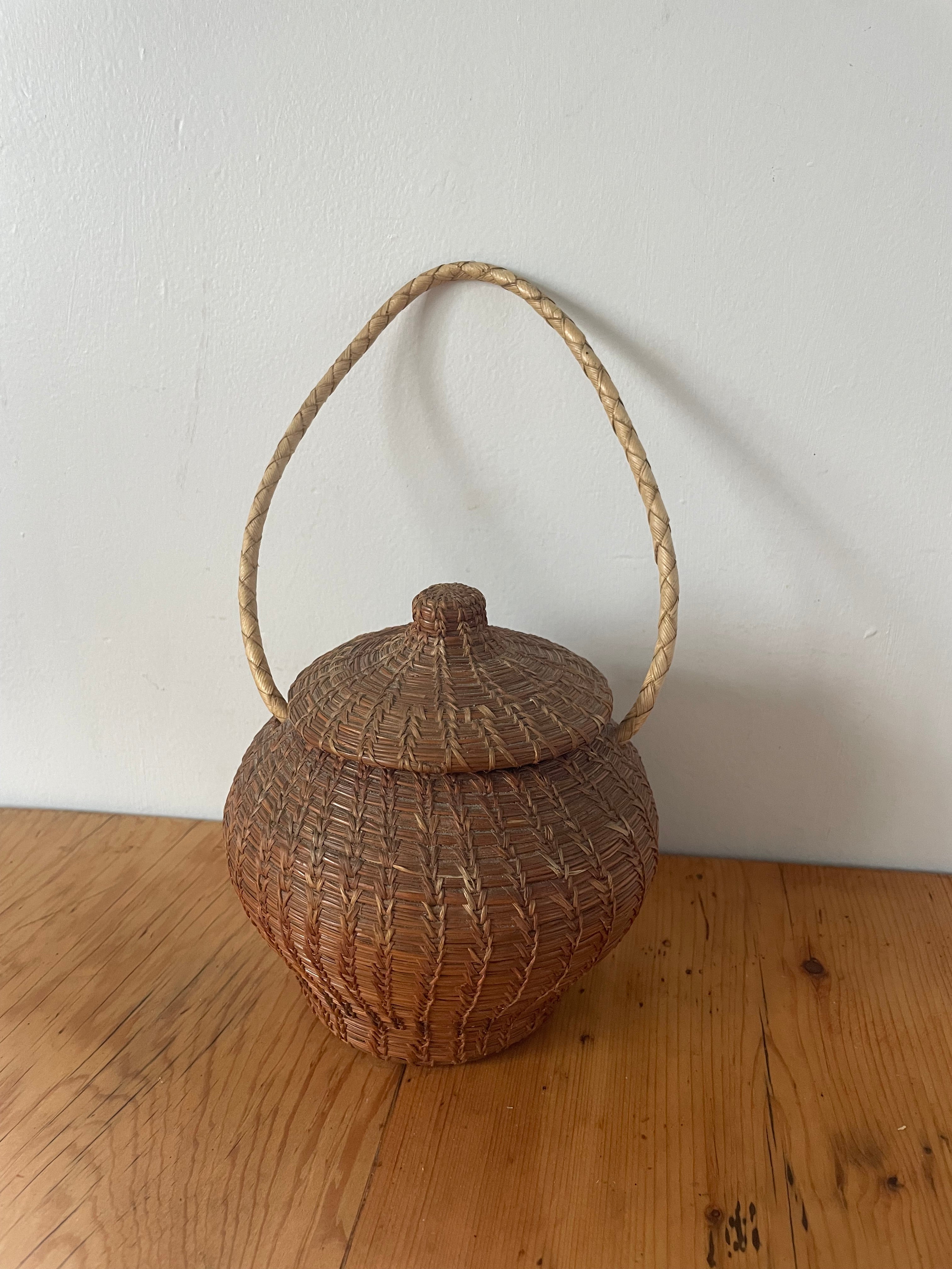 Vintage Woven Basket With Lid