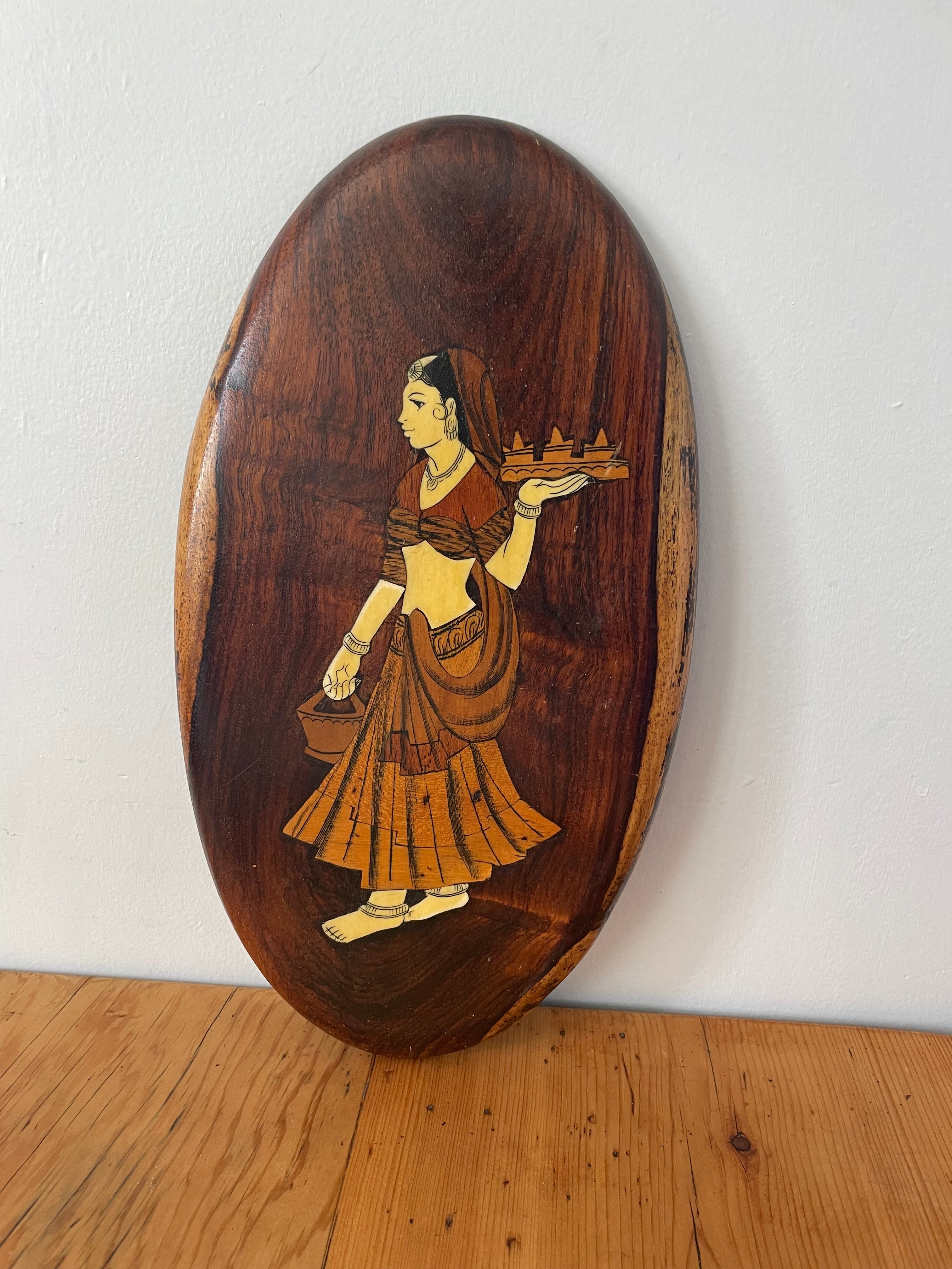 Wooden Plaque Of A Woman In A Sari