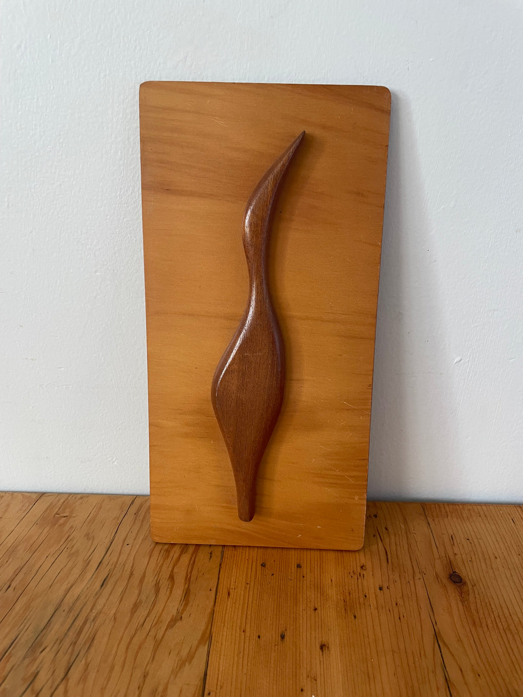 Mid Century Carved Wood Crane Picture