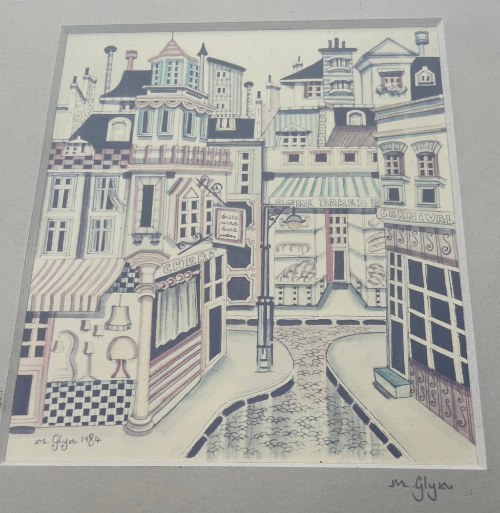 Vintage Striped And Checkered Buildings Print