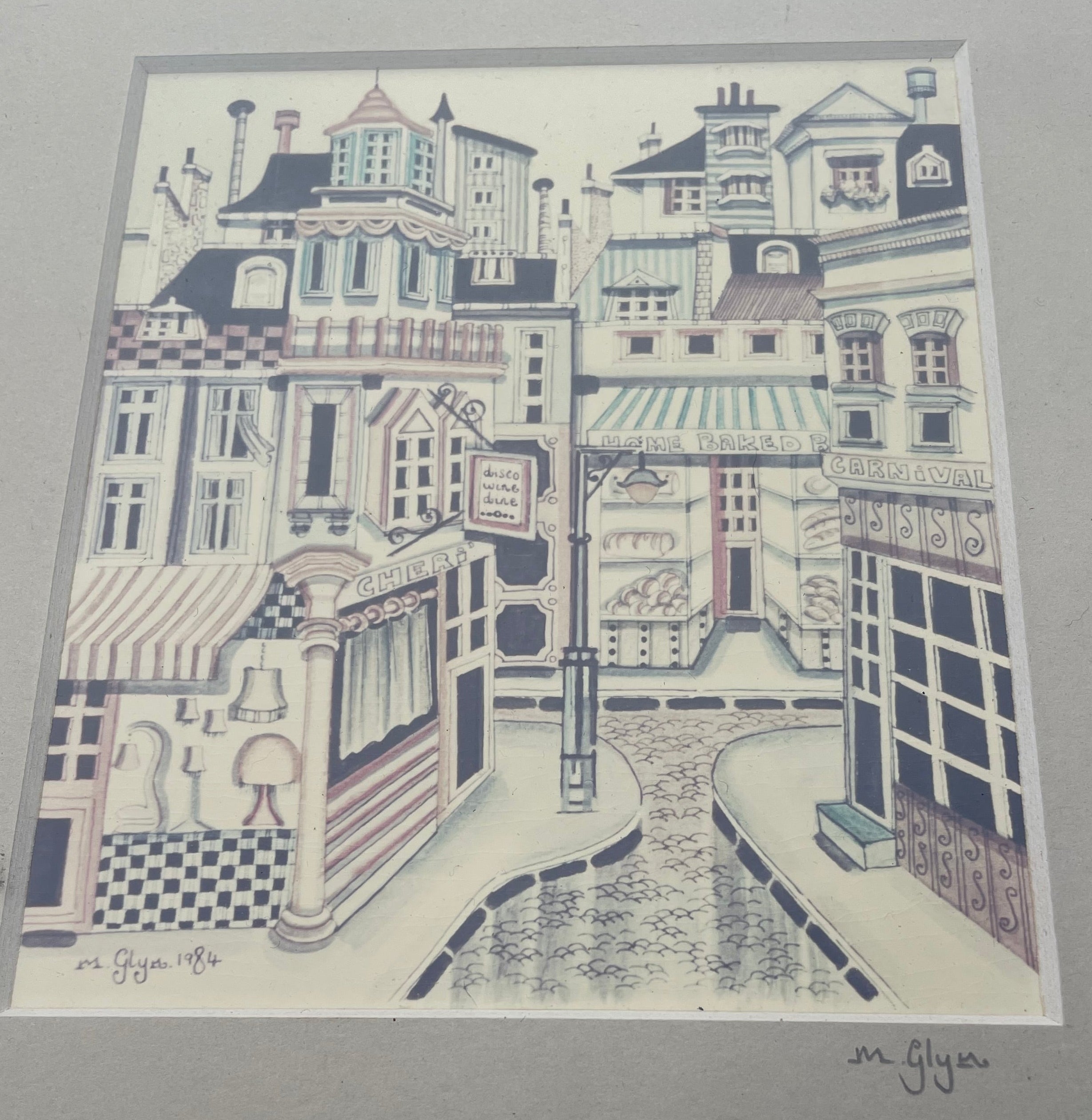 Vintage Striped And Checkered Buildings Print