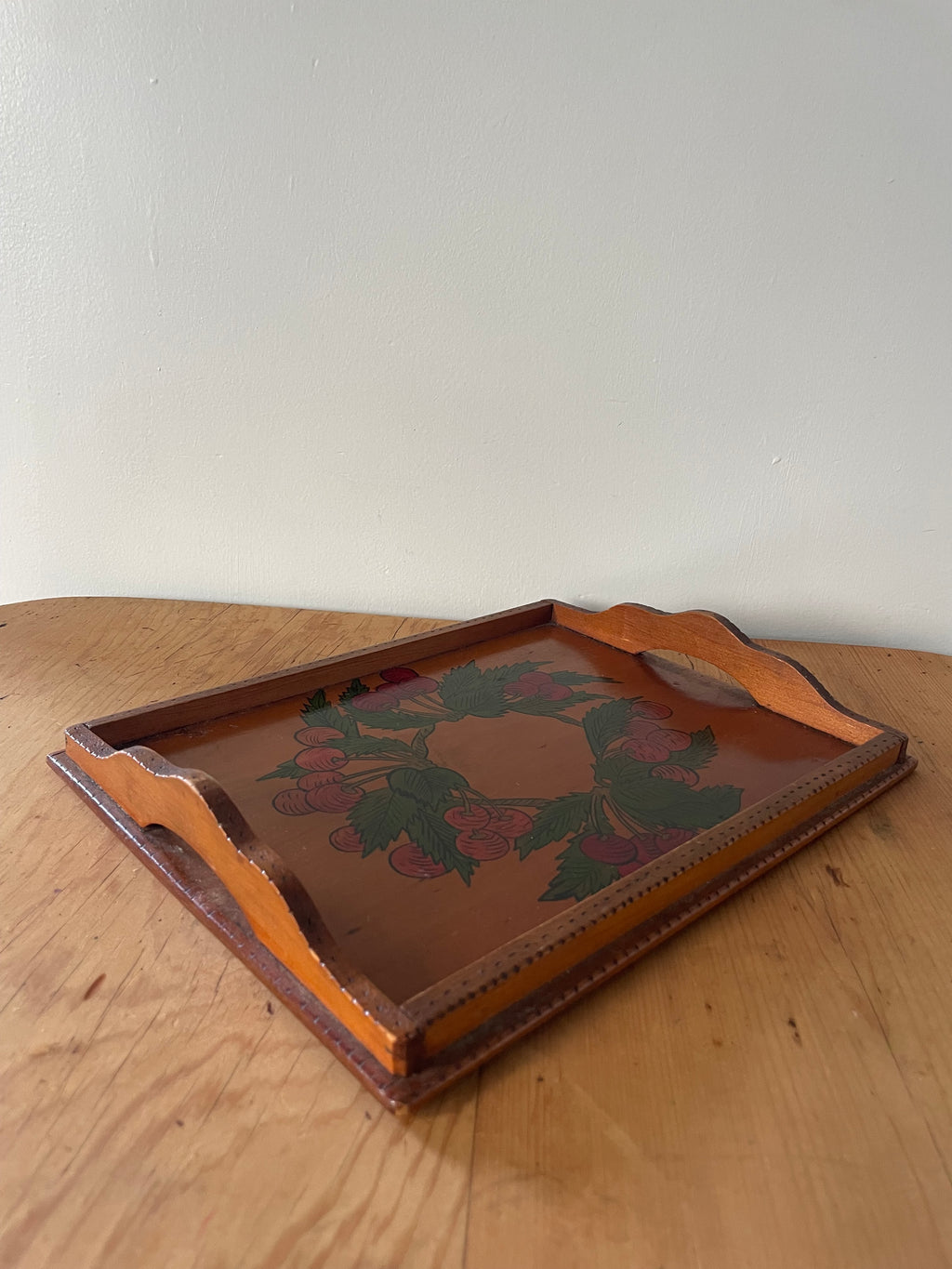 Vintage Wooden Pokerwork Tray