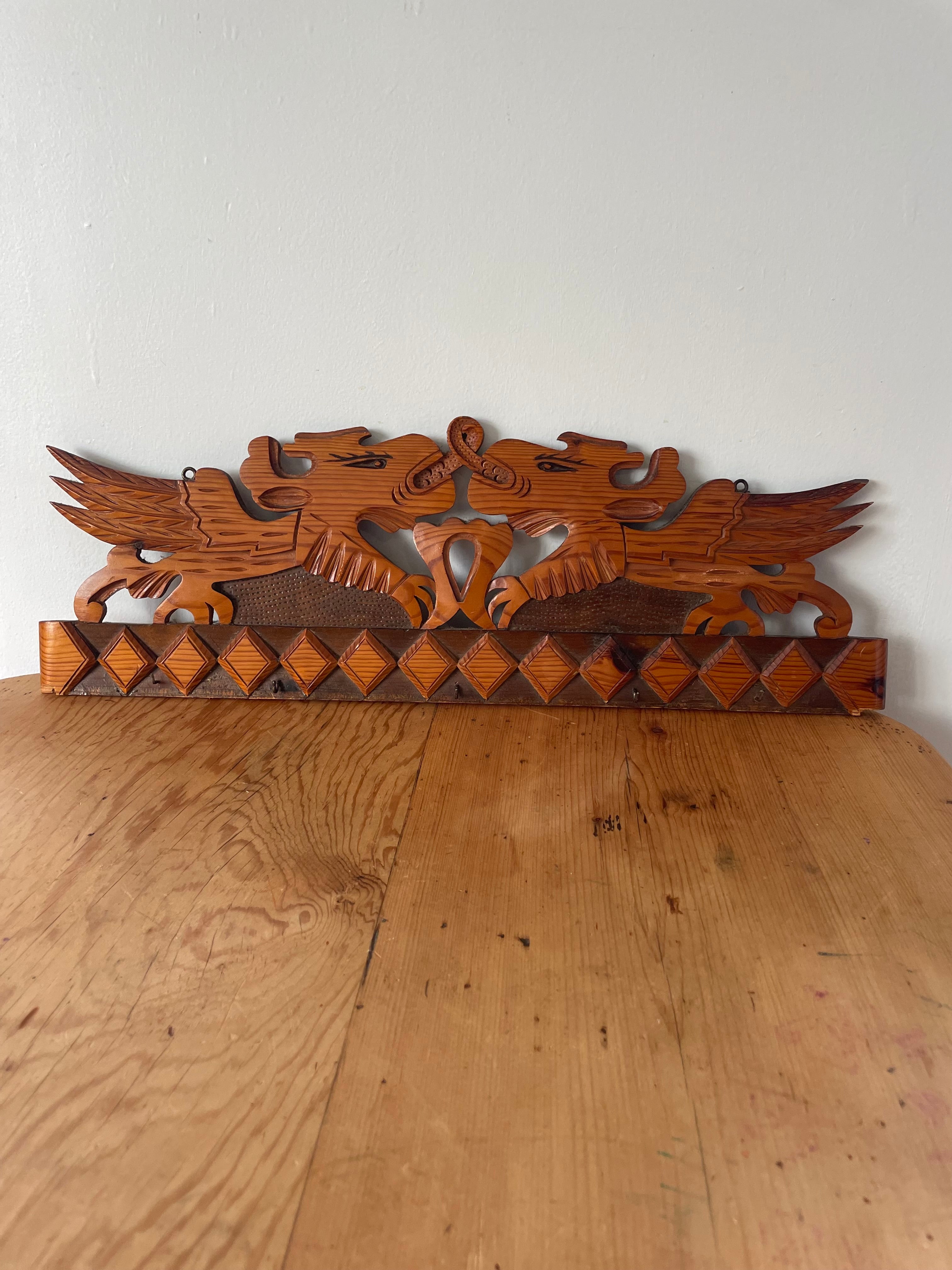Carved Folk Art Dragon Key Hooks