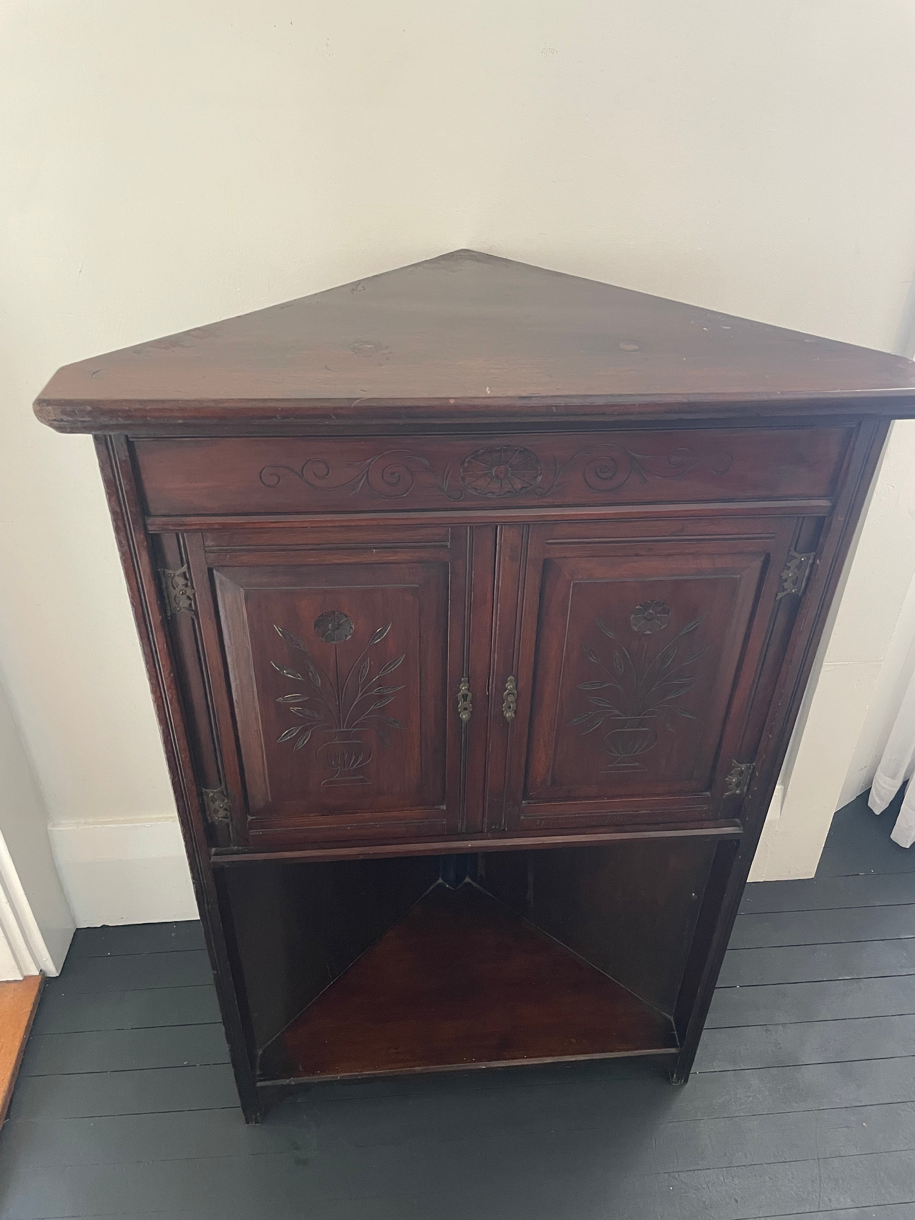 Antique Carved Corner Cabinet