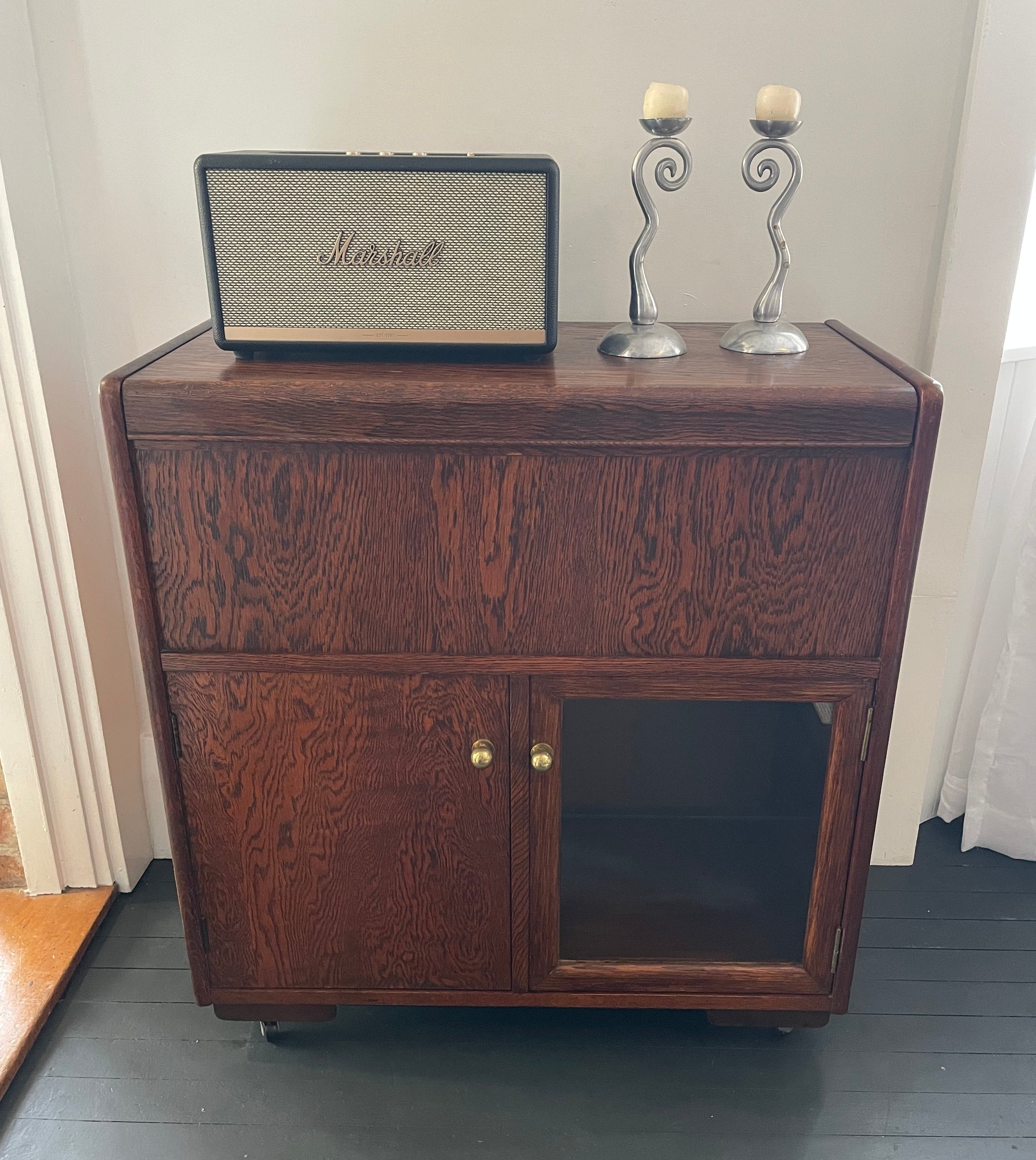 Vintage Oak Bar / Record Cabinet