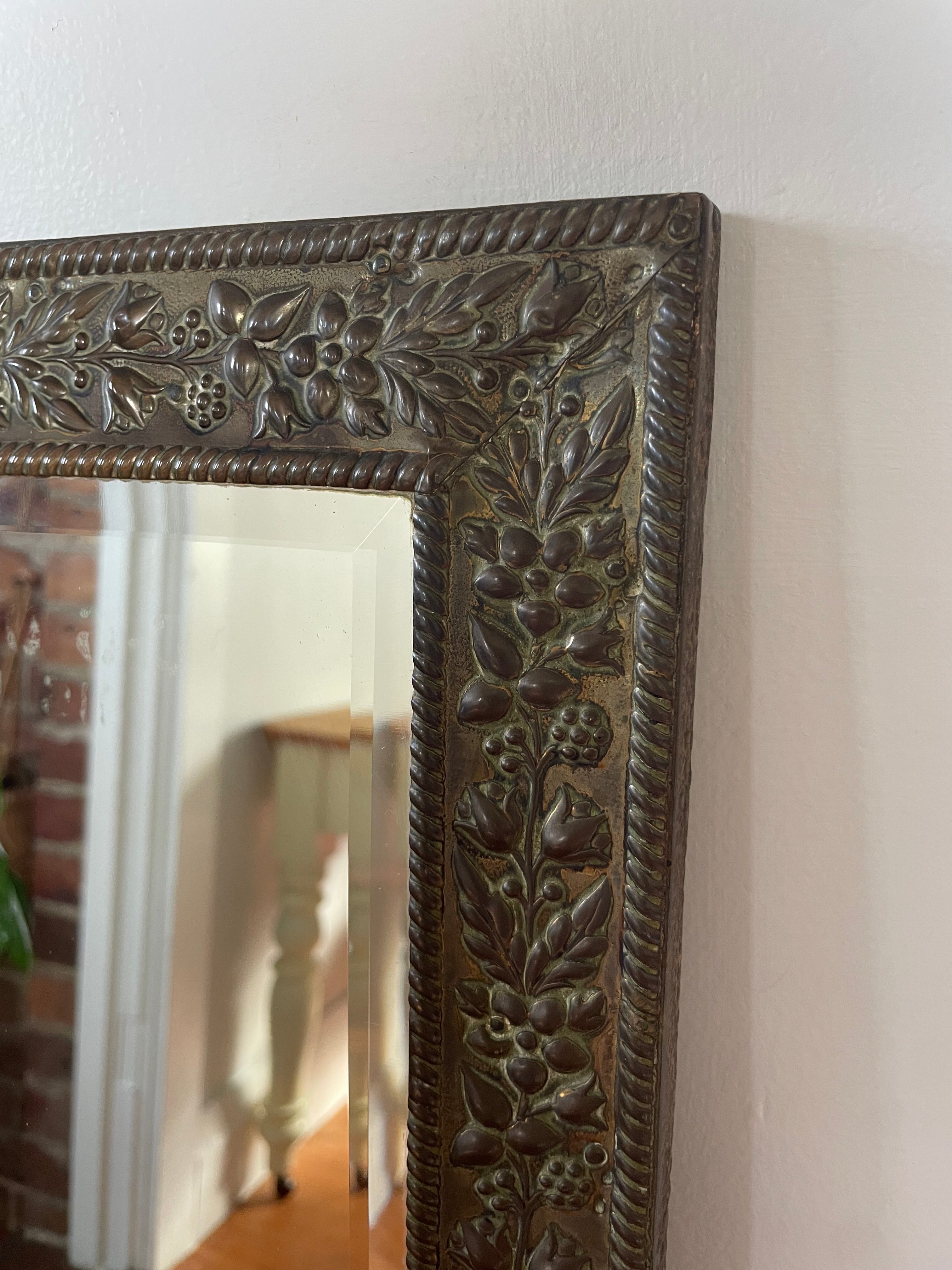 Vintage Embossed Brass Mirror