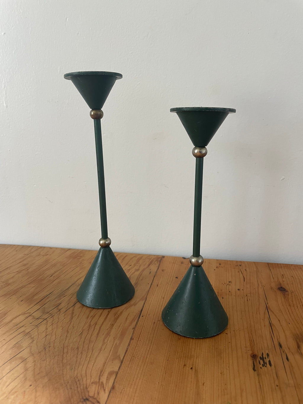 Green Metal Candlestand Pair