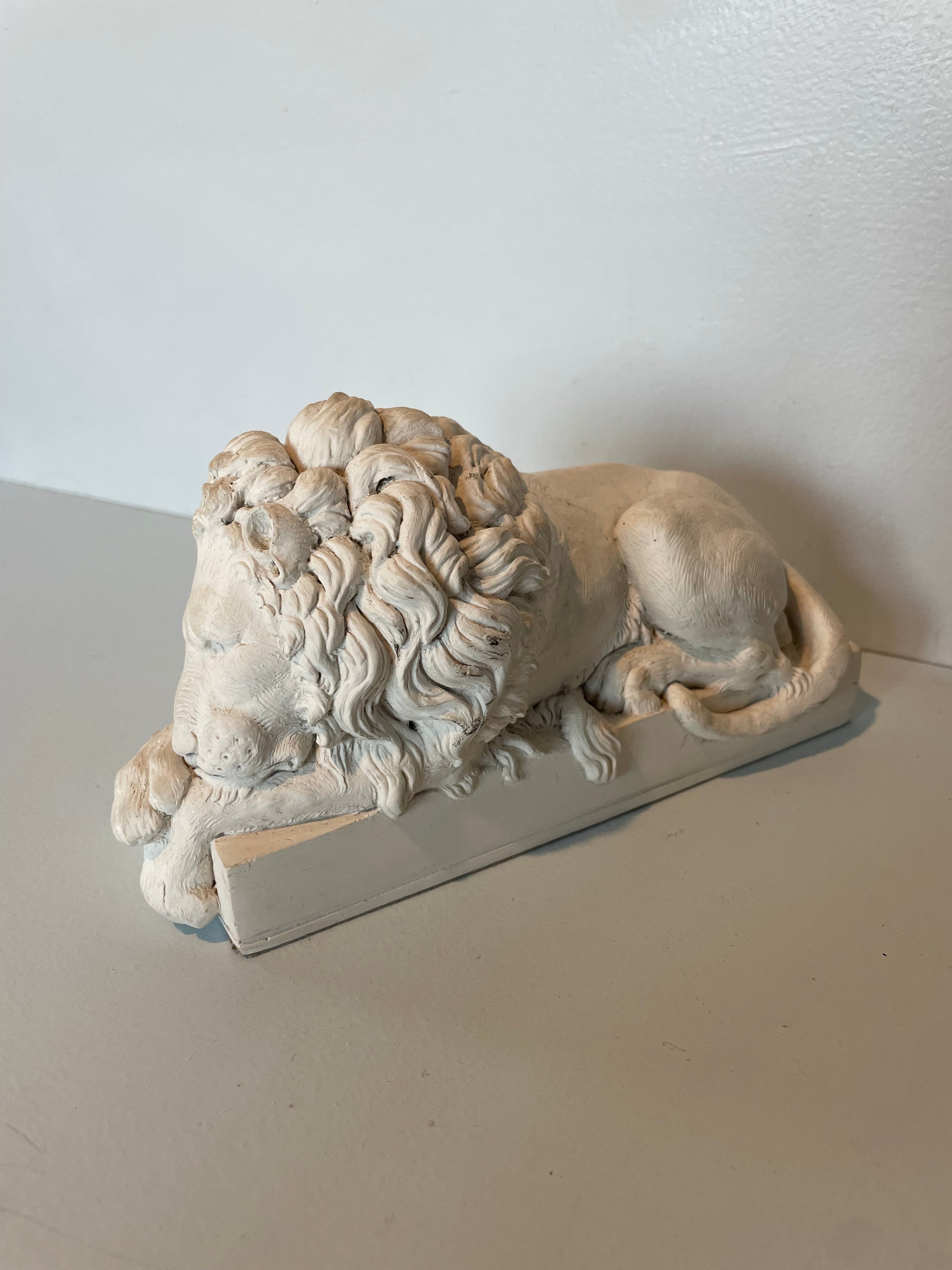 Vintage Sleeping Lion Stone Statue