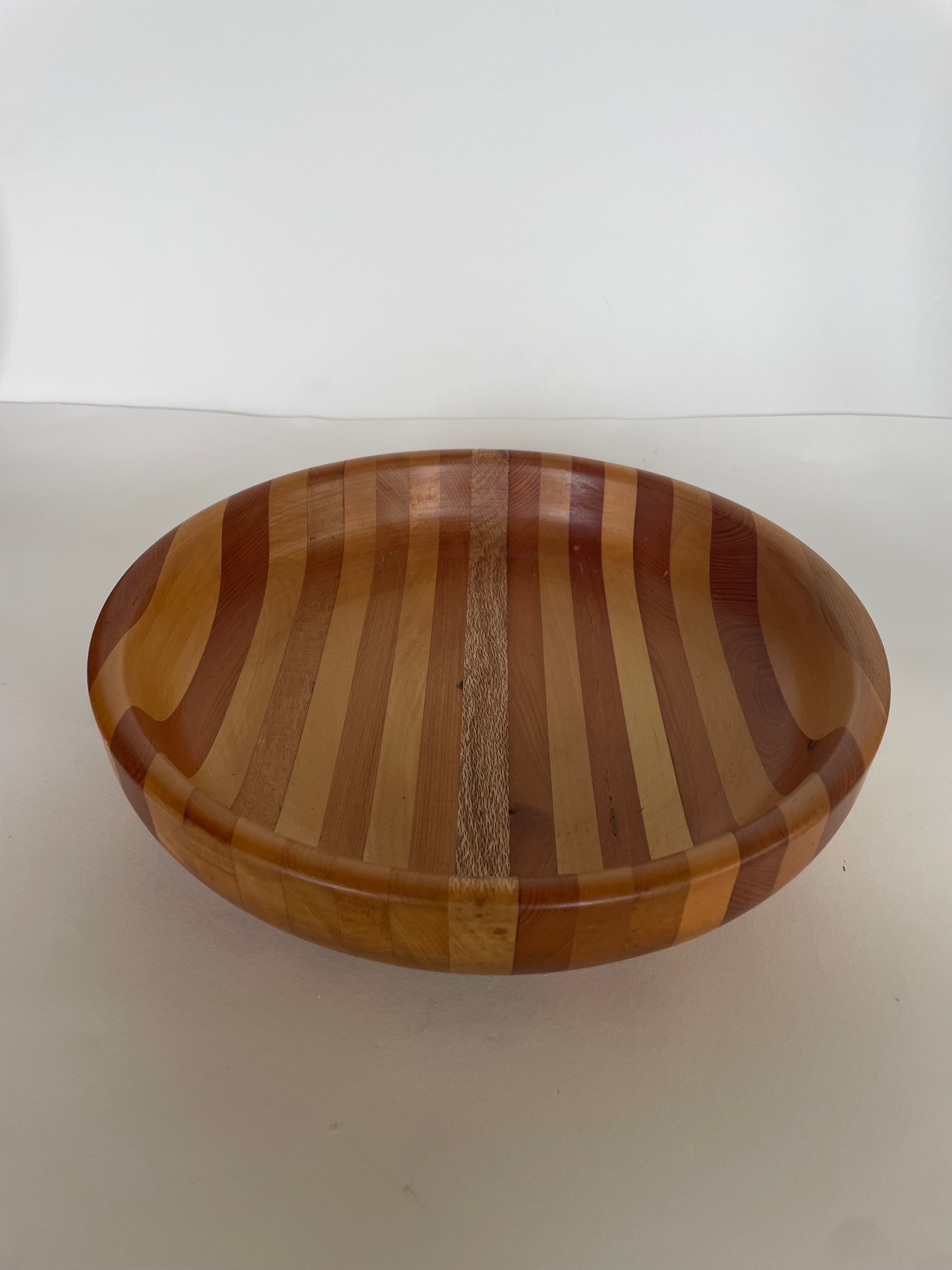 Vintage Striped Timber Bowl