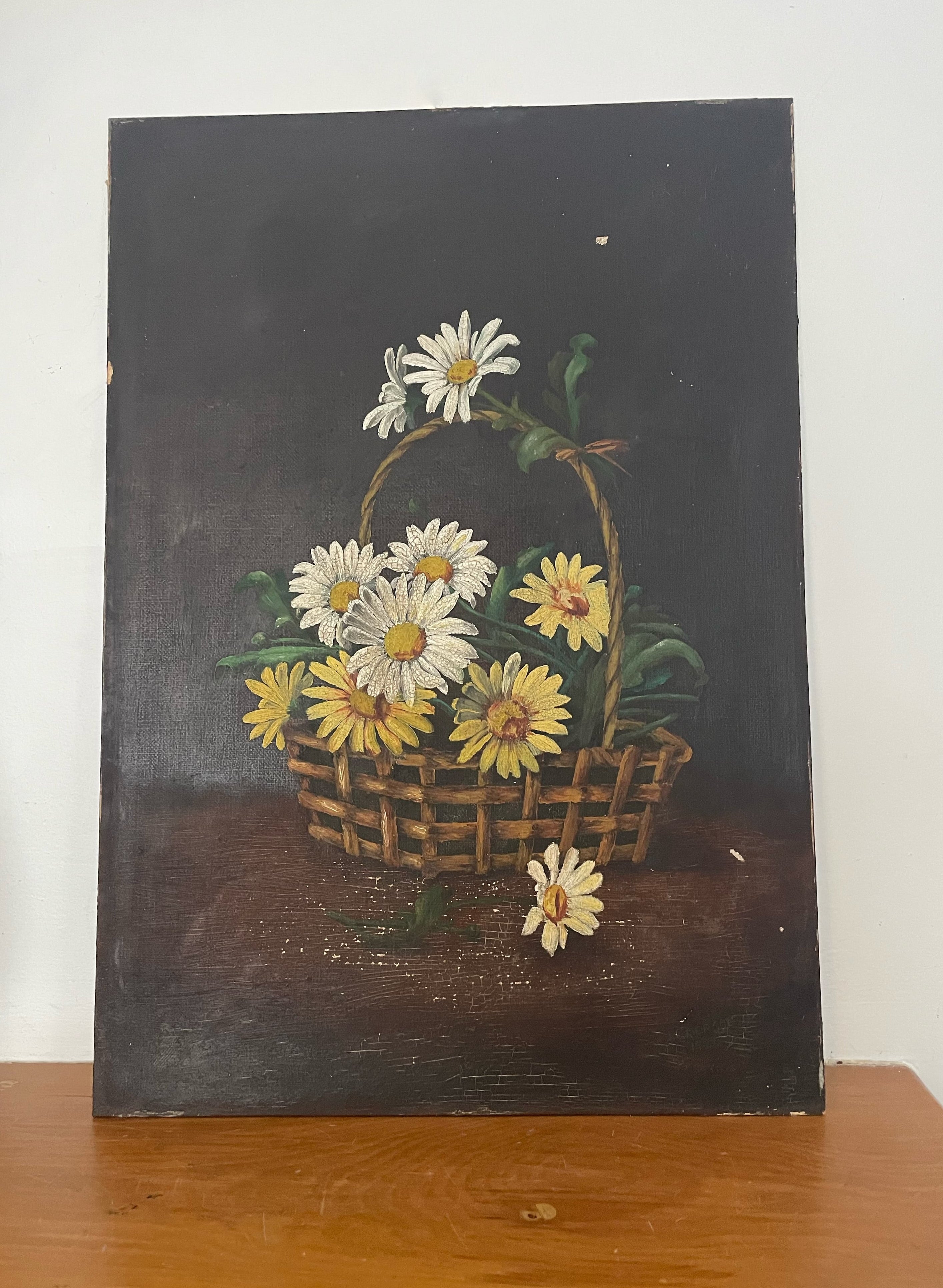 Antique Painting Sunflowers 1926