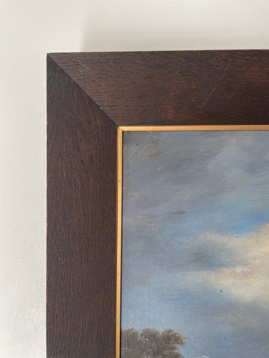 Large Antique Moon Painting In Oak Frame