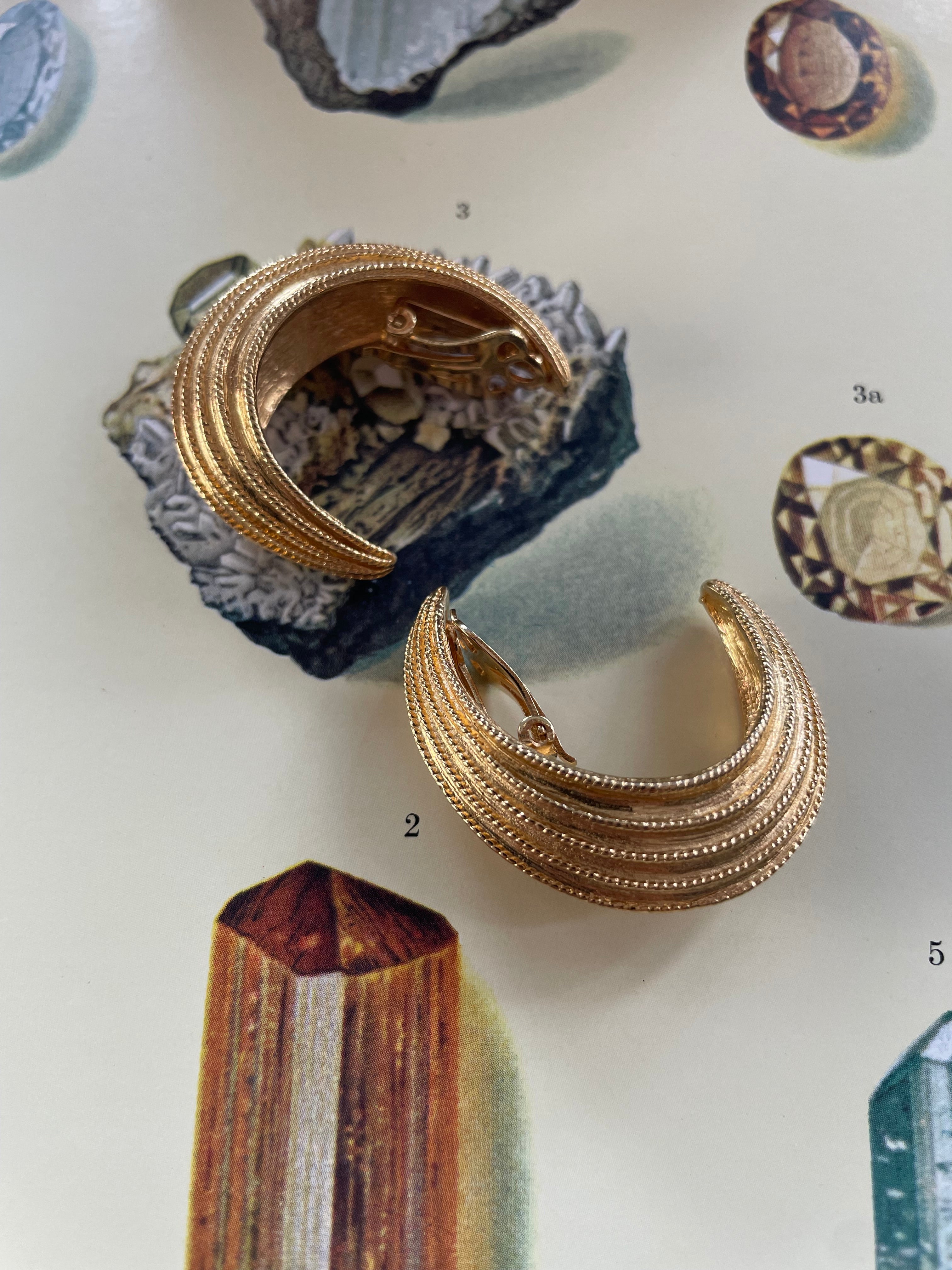 Goldtone Ridged Clip On Earrings