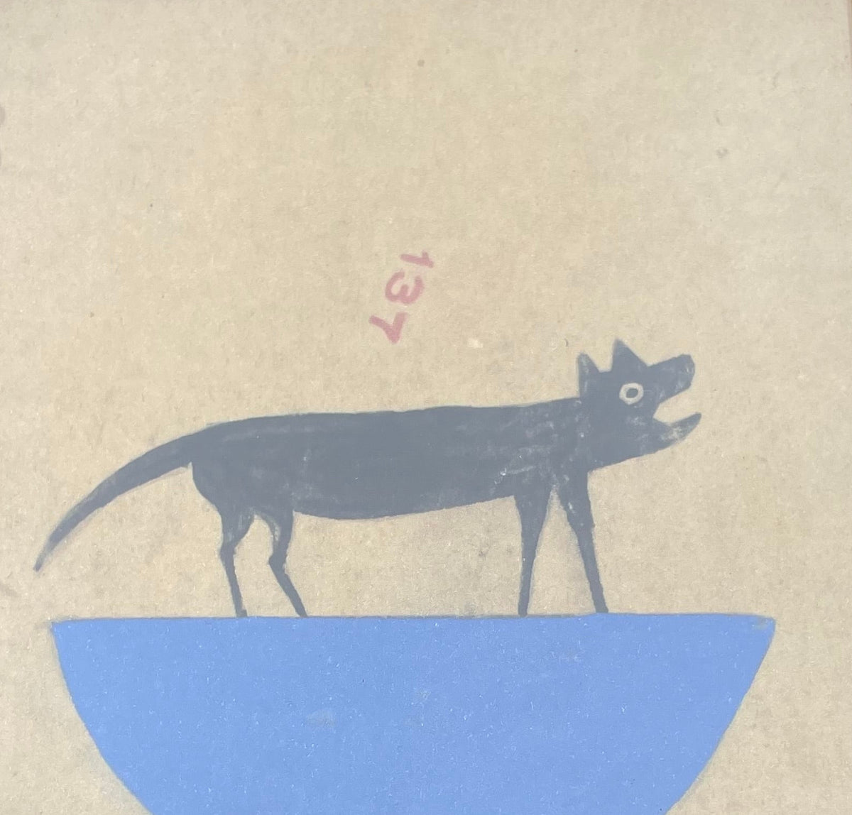 Folk Art Cat On Blue Bowl Print