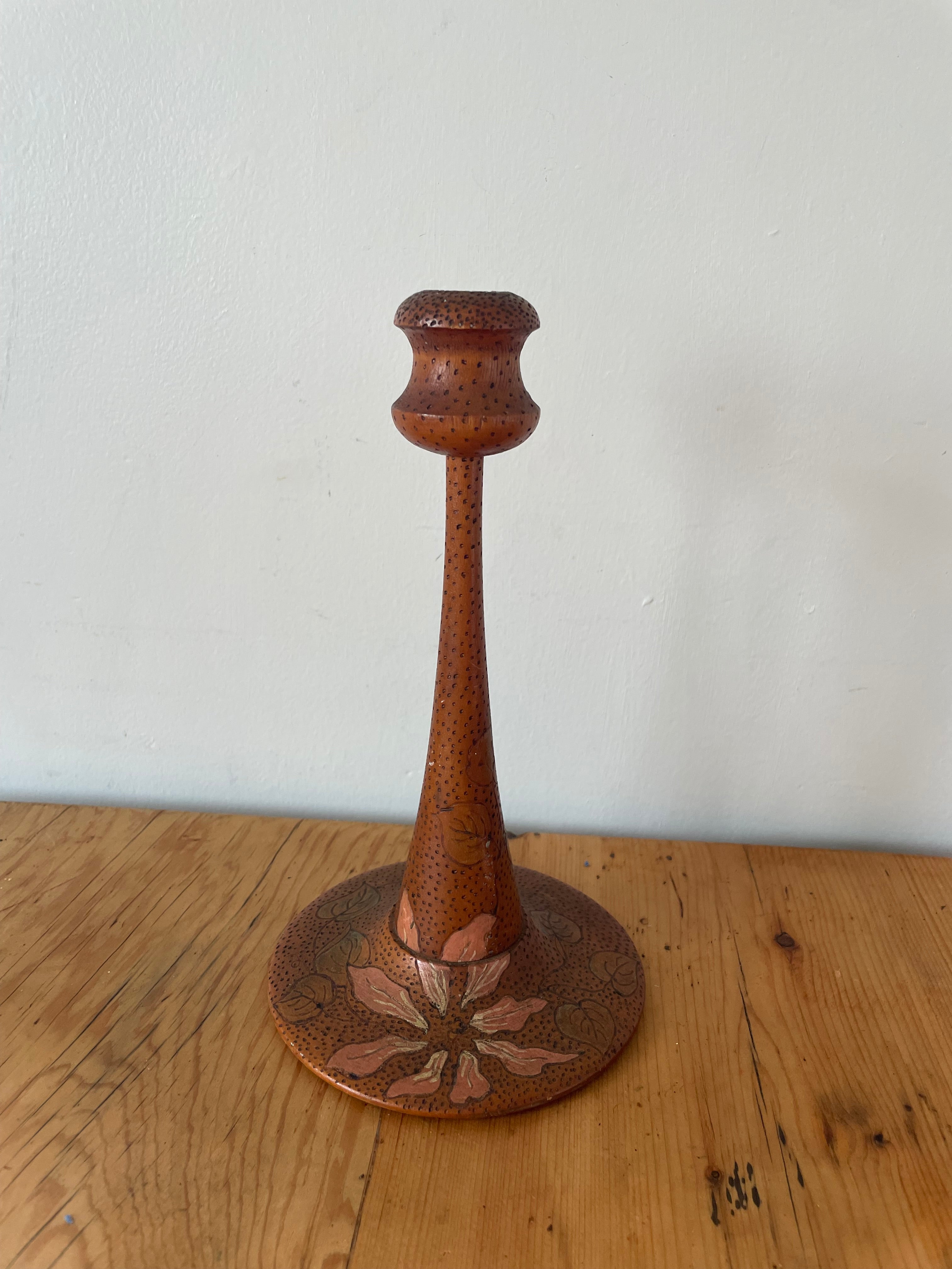 Vintage Pokerwork Candleholder