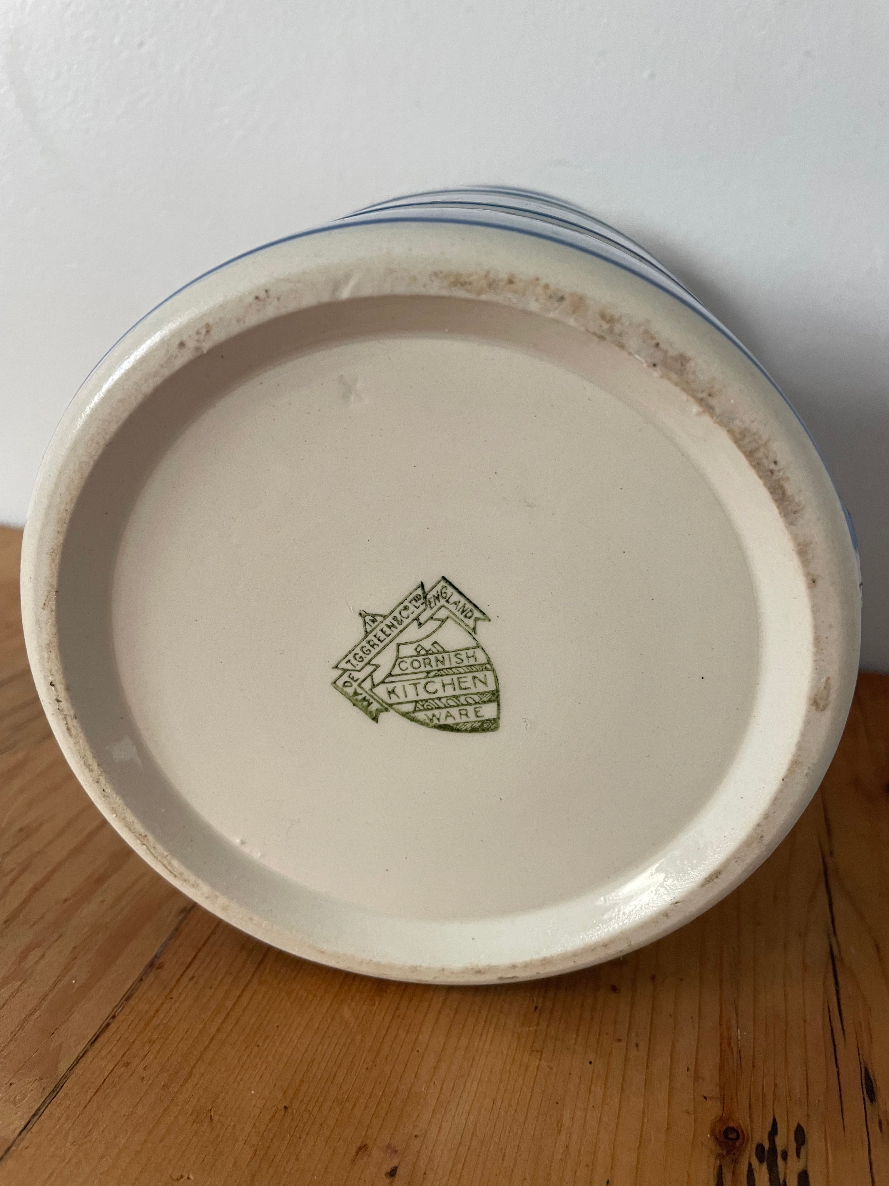 Striped Cornishware Pottery Cannister