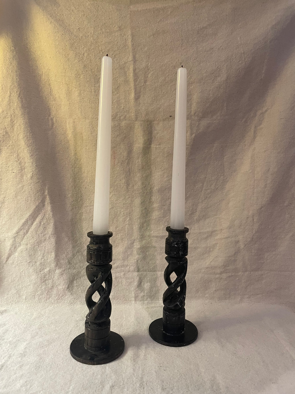 Vintage Carved Wooden Candleholders
